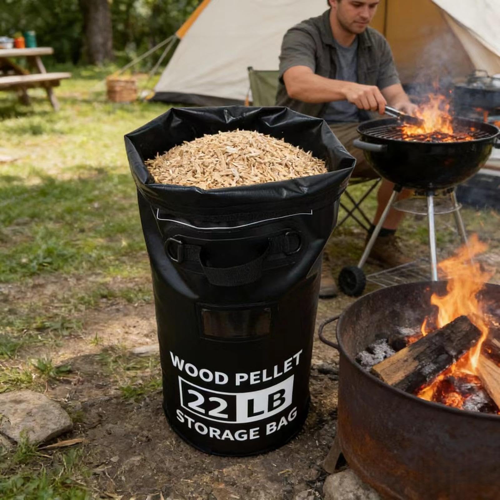 Contenitore Per Pellet Di Legno Porta Trucioli 10 Kg | Contenitore Carbone Di Legna Di Grande Capacità Da Grigliate Barbecue Esterno Campeggio Giardino Camper Picnic Terrazza