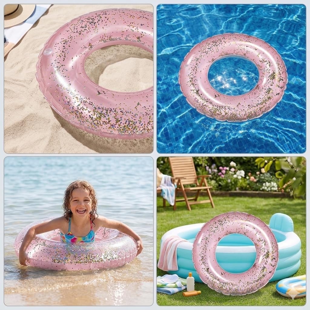 Bouée Flottante Pailletée Pour Enfants – 4-9 Ans – PVC Résistant – Plage, Piscine, Lac