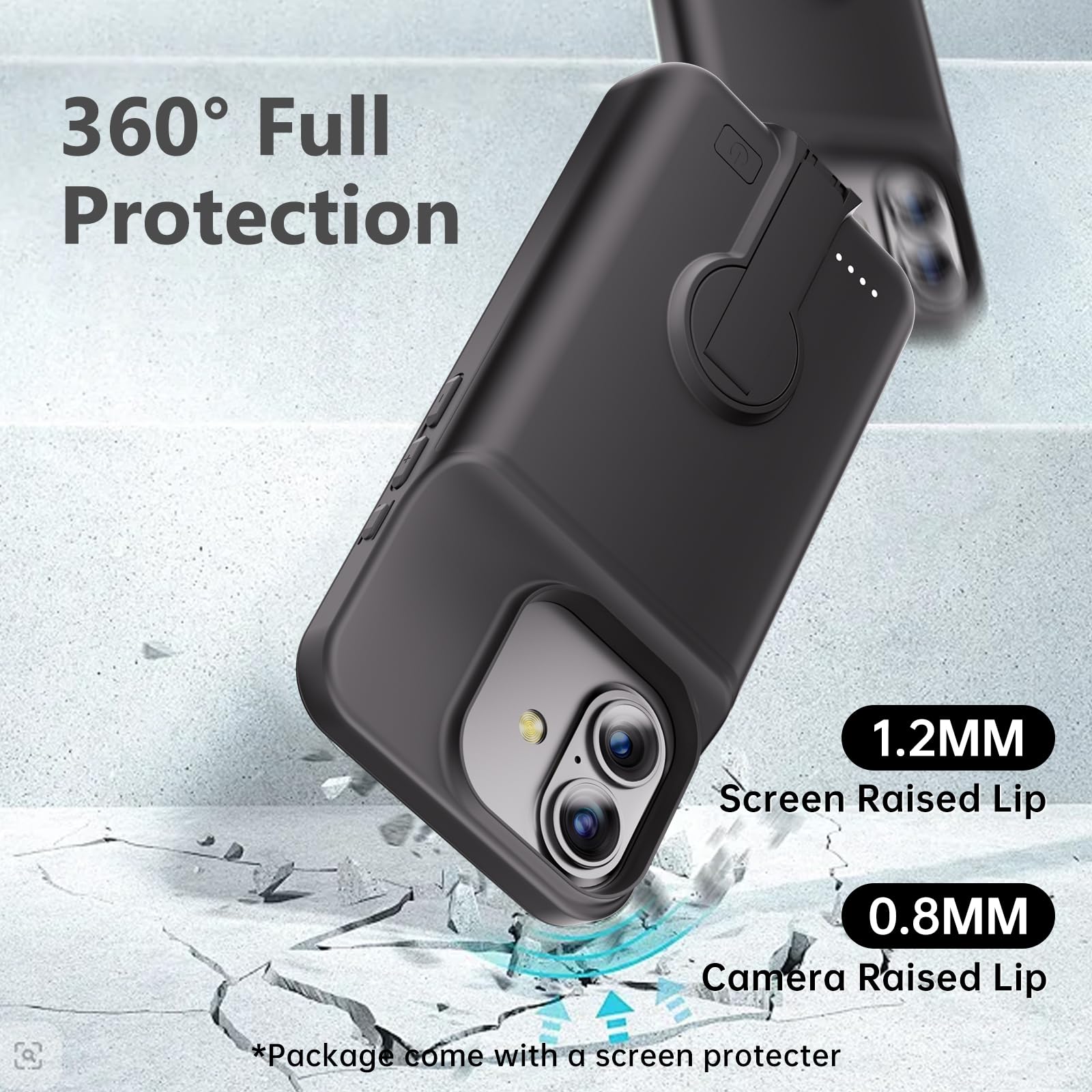 GIN FOXI Custodia con batteria per iPhone Custodia di ricarica caricabatterie portatile 6.3 pollici Nero