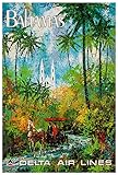 Delta Airlines - Bahamas - 1960s - Vintage Airline Travel Poster-12 x18 Inches - Framed