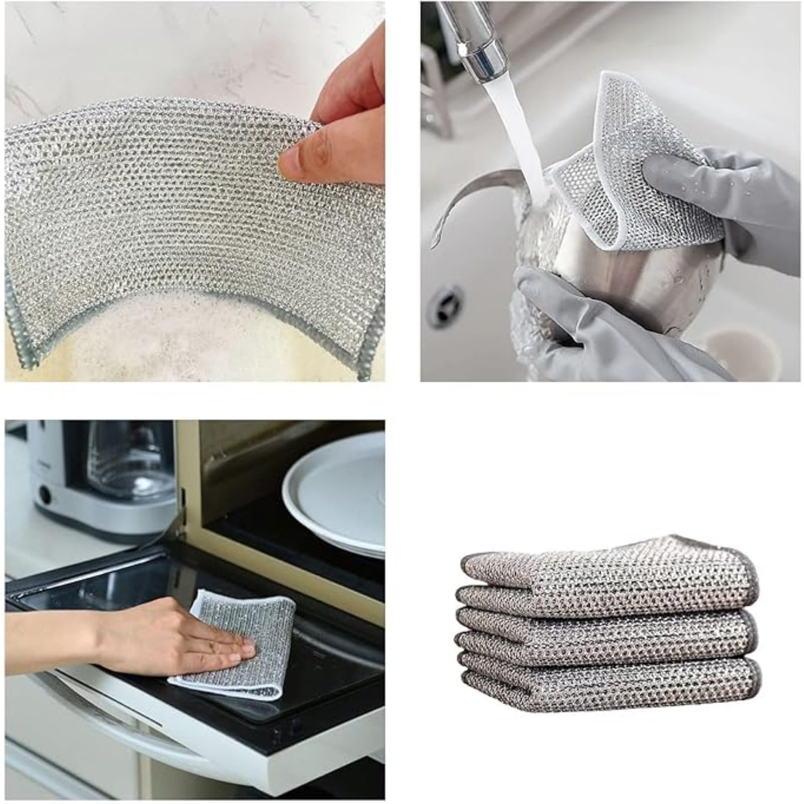 10 paños multifuncionales de alambre de acero inoxidable para lavavajillas, paños de limpieza reutilizables para ollas, sartenes, hierro fundido y más