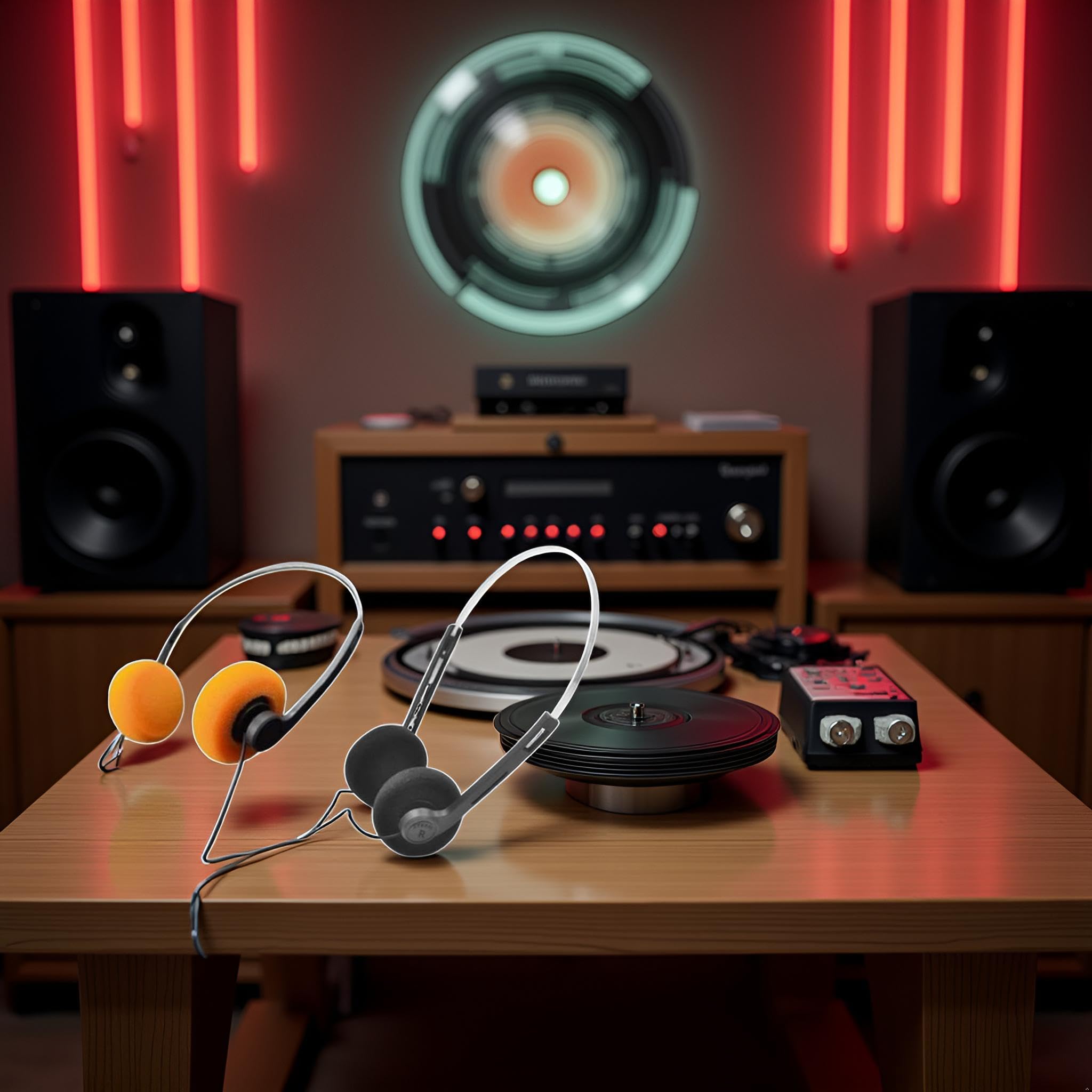 2 szt. retro słuchawki douszne, przewodowe słuchawki stereo, słuchawki, lekkie przenośne słuchawki z regulowaną opaską na głowę, magnetofonem, nauszne (pomarańczowe i czarne)