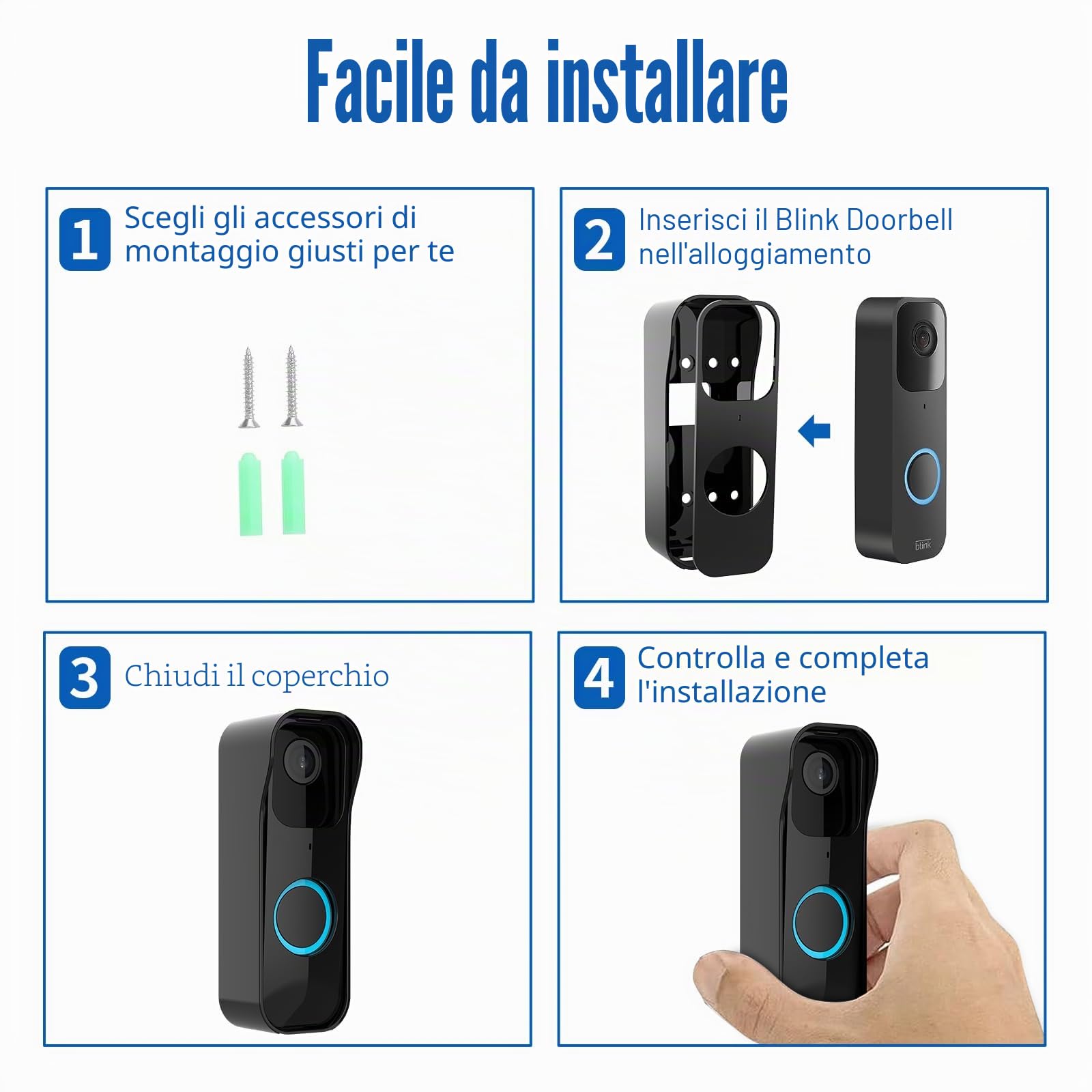 Staffa di montaggio per campanello video Blink (1a generazione), facile installazione, custodia protettiva da parete per campanello video Blink (1a generazione)