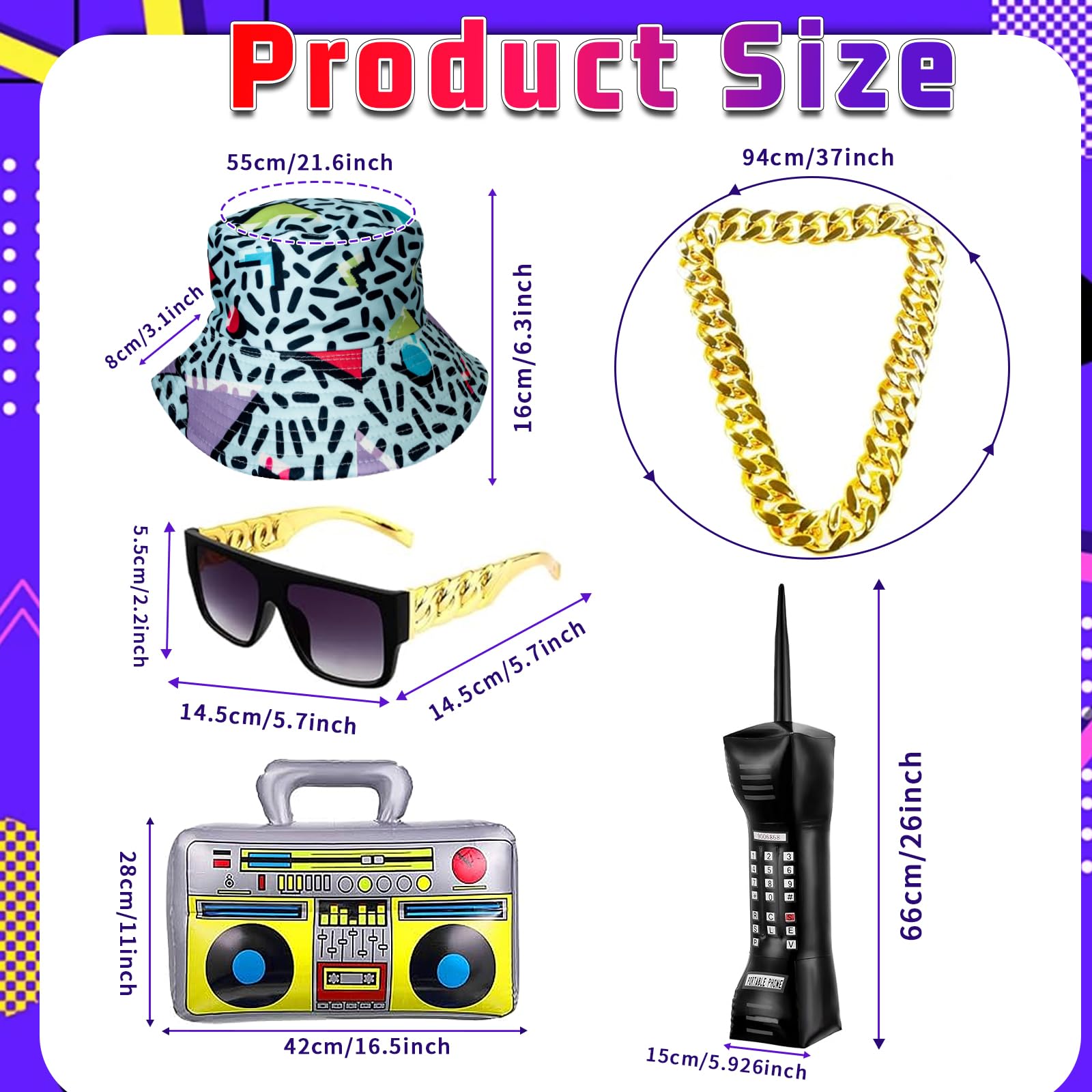 OPAEHJF 80s 90s Hip Hop Outfit for Adults,80s 90s Retro Fancy Dress Men,Hip Hop Outfit Set including Hat and Glasses - Image 3