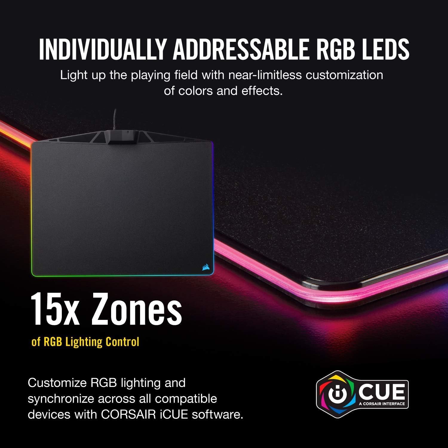 Corsair MM800 Polaris RGB Mouse Pad - 15 RGB LED Zones - USB Pass Through - High-Performance Mouse Pad Optimized for Gaming Sensors, Black