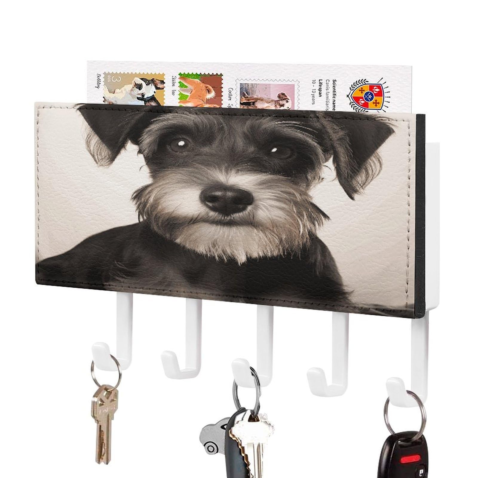 FekiLoot Cute Schnauzer Key Holder for Wall Decorative Mail Organizer with 5 Key Hook Self Adhesive Key Rack with Tray Coat Rack Wall Mount Key Hanger Decor for Entryway Door