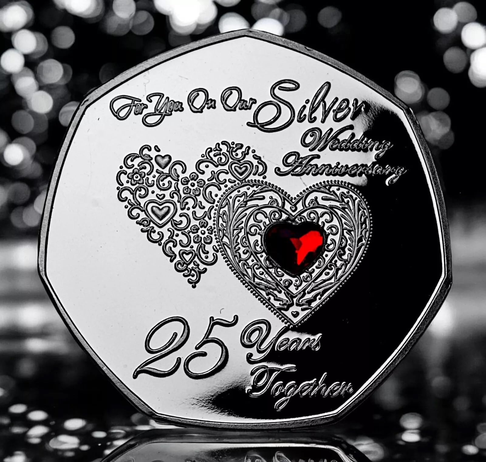 The Commemorative Coin Company ON OUR 25th SILVER WEDDING ANNIVERSARY Commemorative. Diamante Gemstone. Gift/Present. 25 Years Together Gift for Wife/Husband