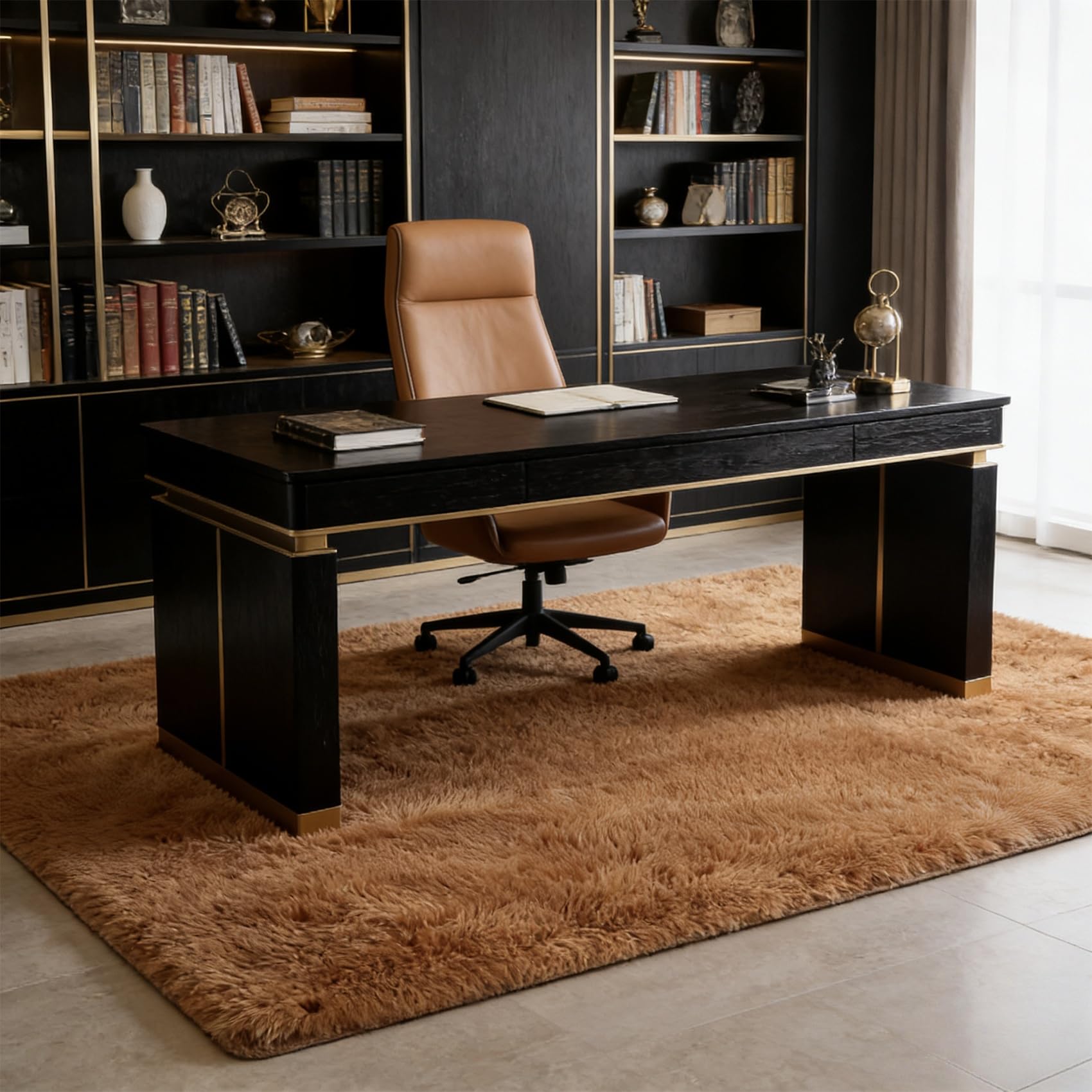 Tapis salon 140x140 cm marron résistant aux glissades et facile à nettoyer