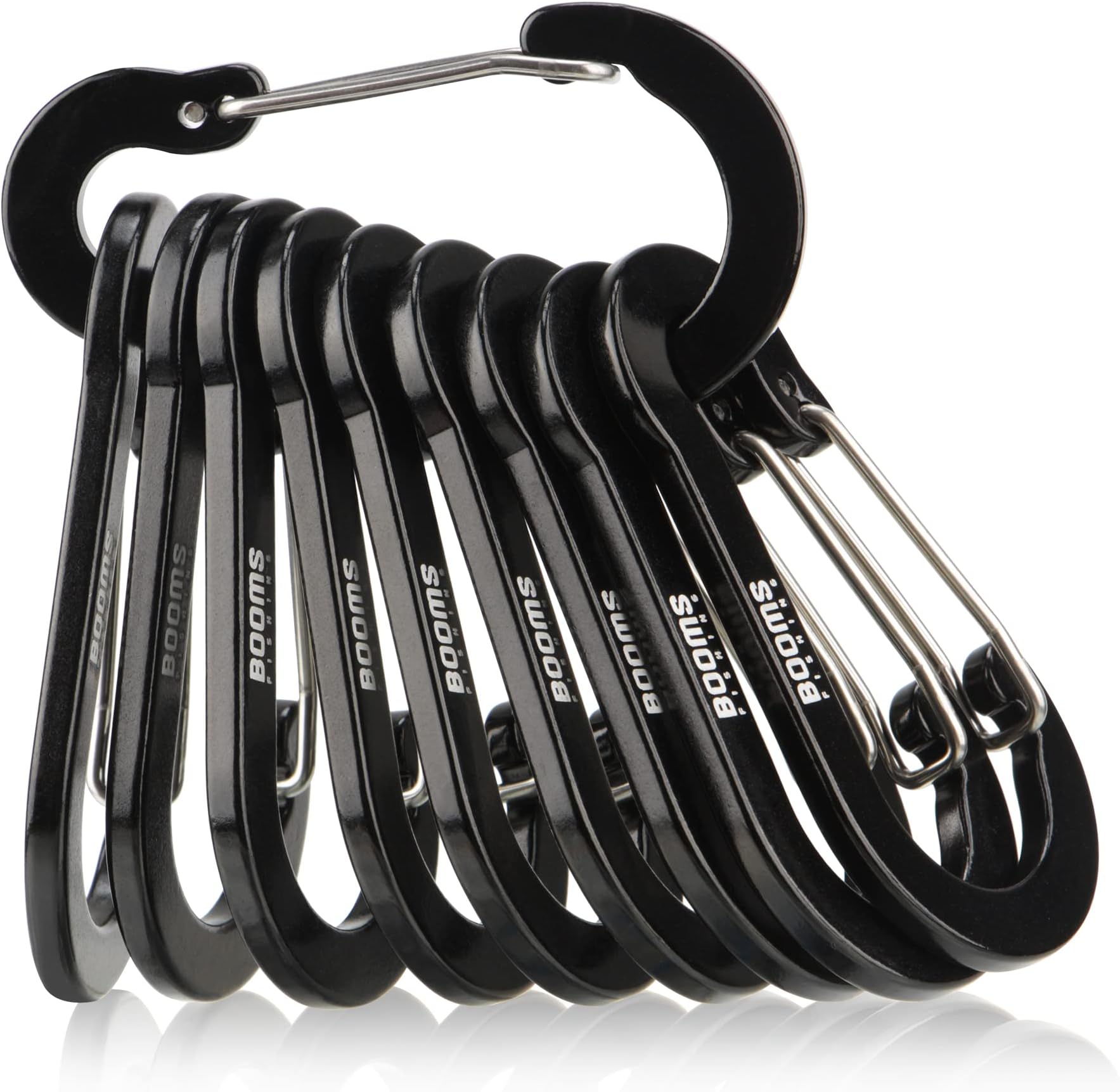 Booms Fishing CC5 Multi-Use Carabiner Clips, 10 Pack 2.7" Small Caribeener Clips, Mini Keychain Aluminum Caribeaner Clip