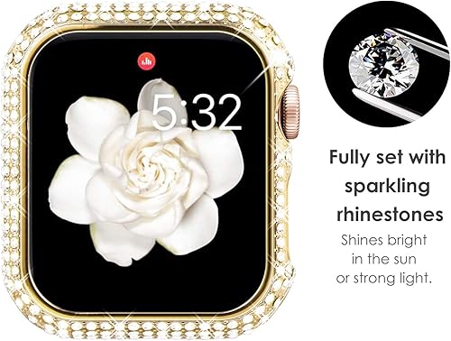 Miniatura 2 de NewWays Paquete de 2 carcasas con diamantes brillantes para Apple Watch de 1.772 pulgadas para mujer, parachoques protector con diamantes totalmente