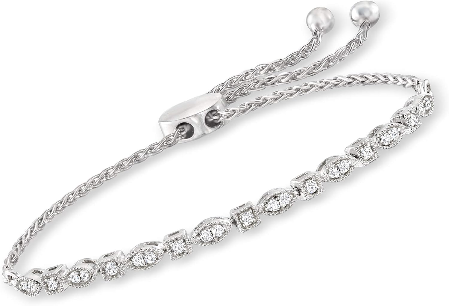 Ross-Simons 0.25 ct. t.w. Diamond Square and Marquise-Shaped Bolo Bracelet in Sterling Silver