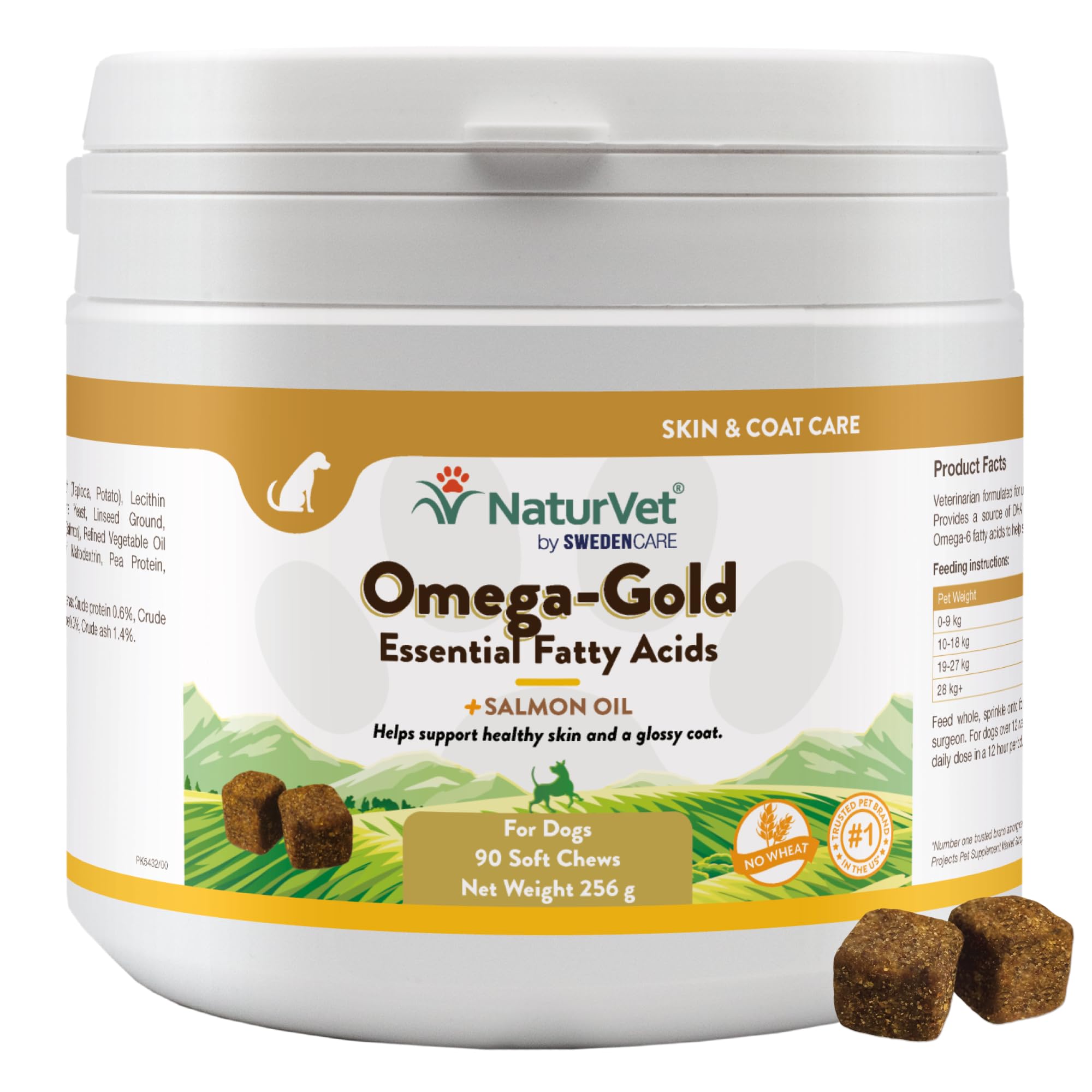 Omega Gold Skin & Coat Supplement for Dogs - Salmon Oil with Omega-3 & Omega-6 Fatty Acids, DHA & EPA for Healthy Skin, Glossy Coat, Joint & Heart Health - 90 Soft Chews