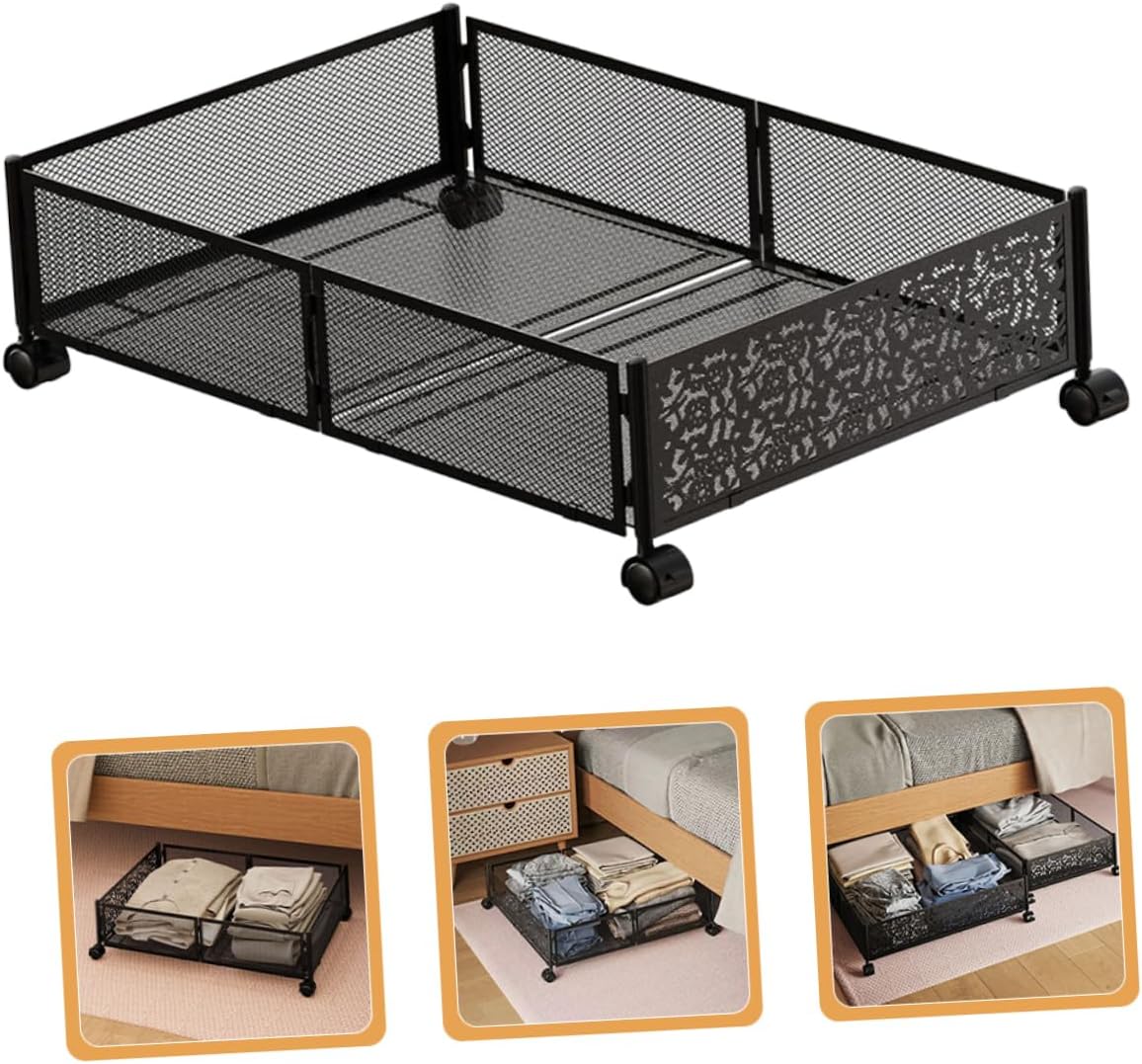 DOITOOL under Bed Storage Rack Stainless Steel Organizer for Clothes Easy Installation Space-saving Design for Bedroom Living Space Mesh Structure