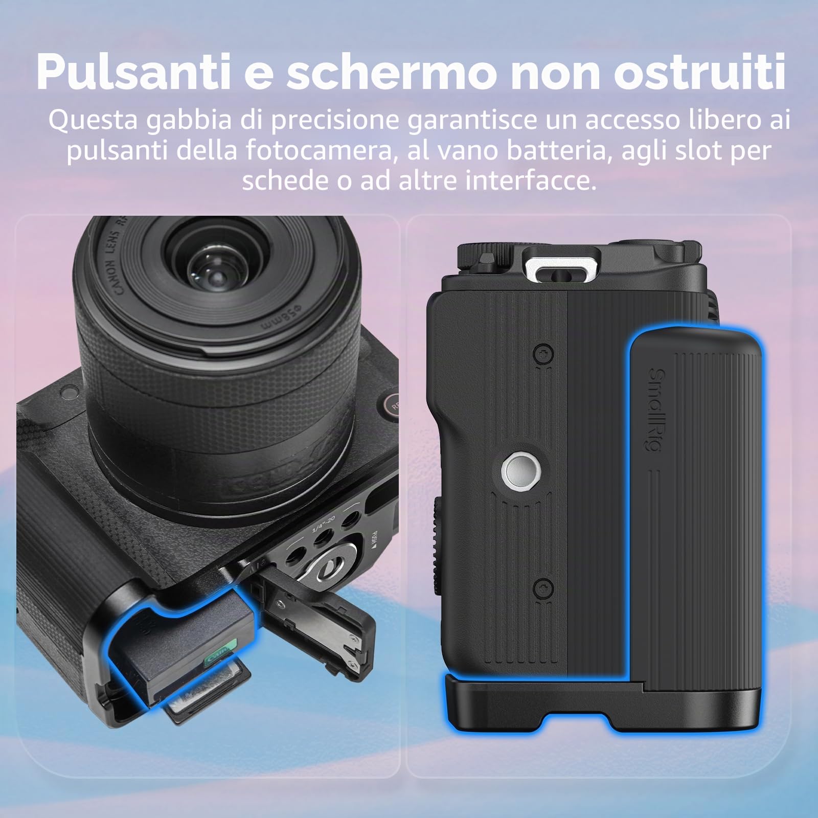 SMALLRIG Impugnatura R50 V a forma di L per Canon R50V con piastra a sgancio rapido per Arca, impugnatura laterale leggera a coste, supporto per scarpa fredda, fori filettati da 1/4"-20, supporto per