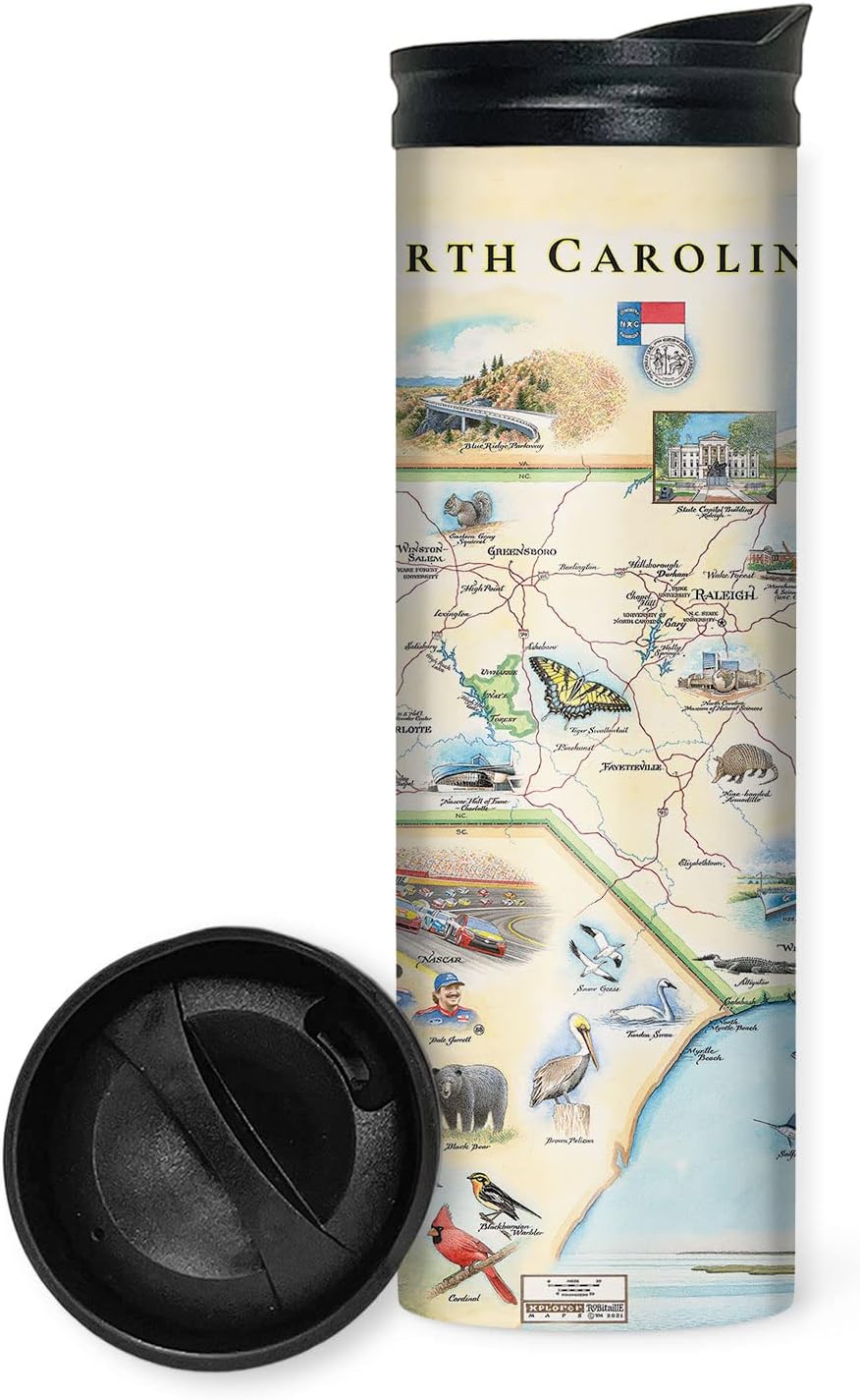 Xplorer Maps 1000 Islands Map 16 Oz Travel Drinkware with Spill-Resistant Lid - Stainless Steel Vacuum Insulated Coffee Tumbler