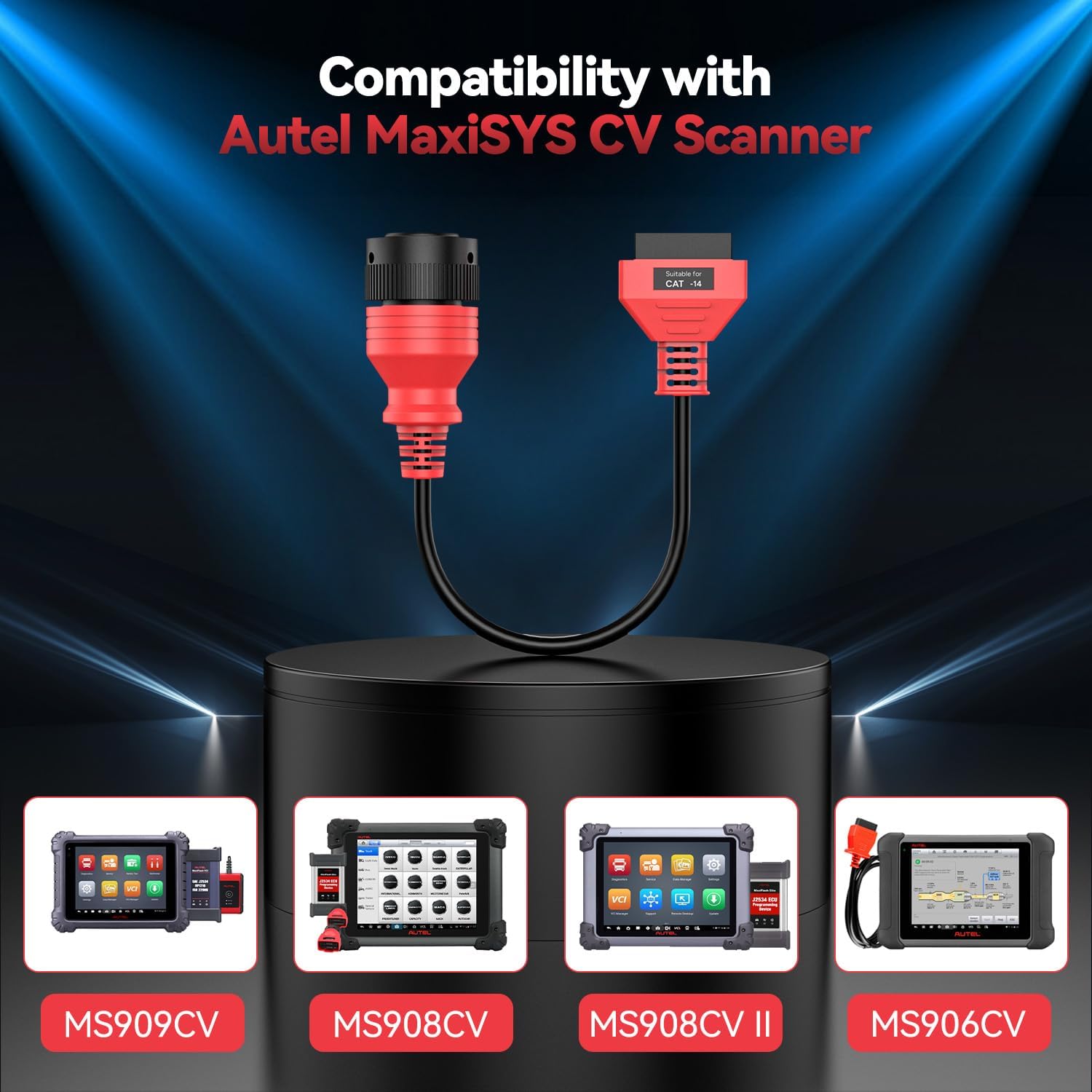 Autel Original CV CAT 14-Pin Adapter, CAT 14 Off Highway Connector for Caterpillar Engines, 2026 Work with Autel Scanner Heavy Duty Truck Semi Scan Tool MaxiSYS MS909CV, MS908CV II, MS908CV, MS906CV