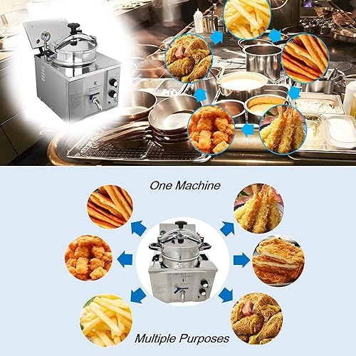 Miniatura 7 de Freidora eléctrica a presión de encimera de 16L, estufa de pollo frito de alta presión de acero inoxidable, freidora comercial con temporizador