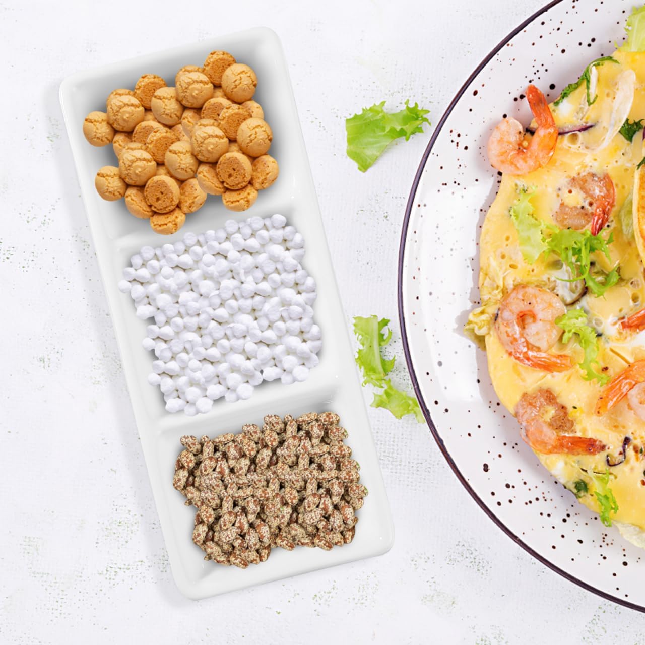 Cabilock 2PCS Ceramic Divided Sauce Dish, 3-Grid Rectangle Condiment Serving Tray, 6 Inch Appetizer Serving Platters for Home Kitchen Restaurant, White - Image 6