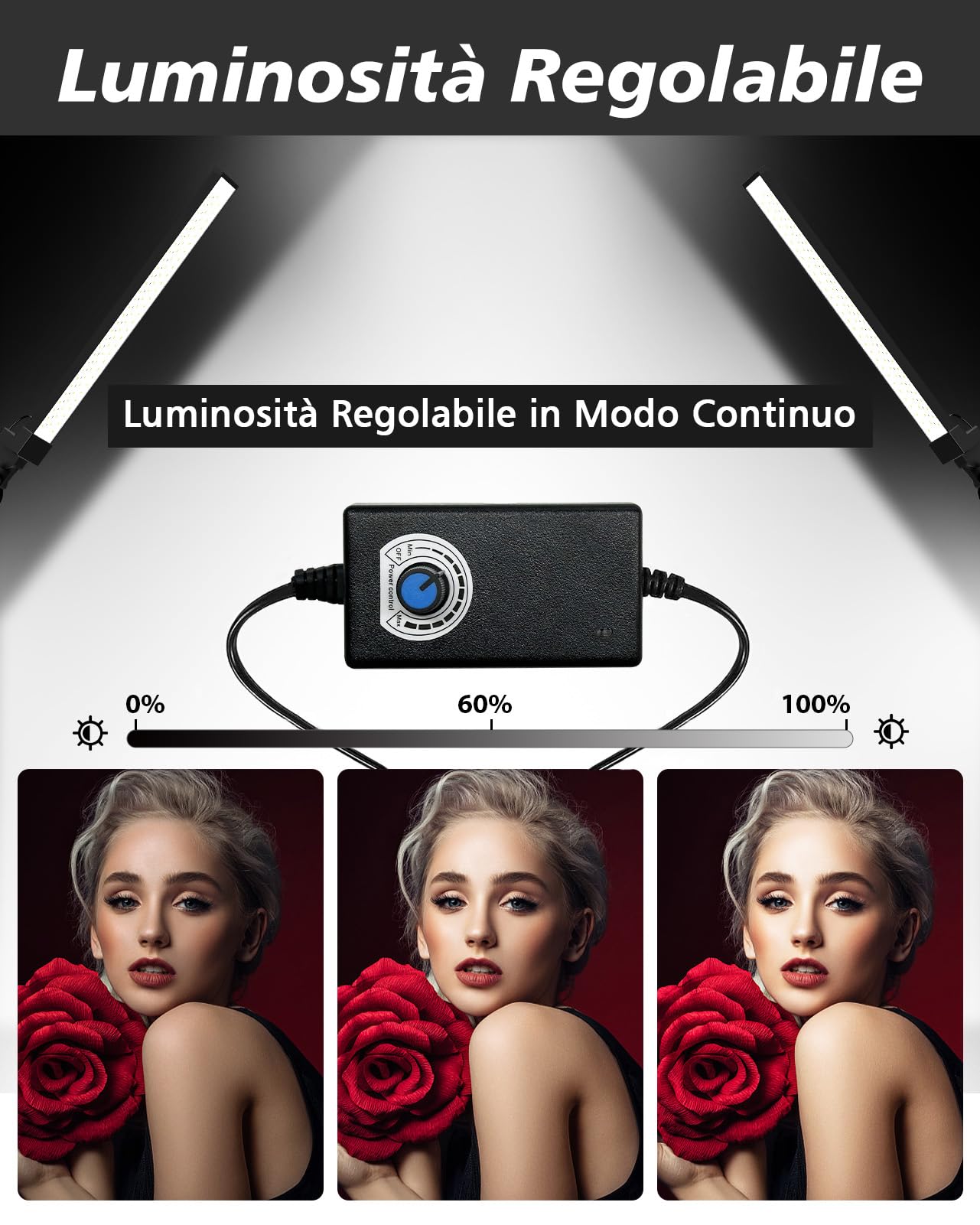 Set di luci fotografiche a LED con custodia e tubo morbido, regolabile a 180°, 2 m, regolabile in altezza, per bellezza, sopracciglia, trucco, ritratto e fotografia di prodotti, luce