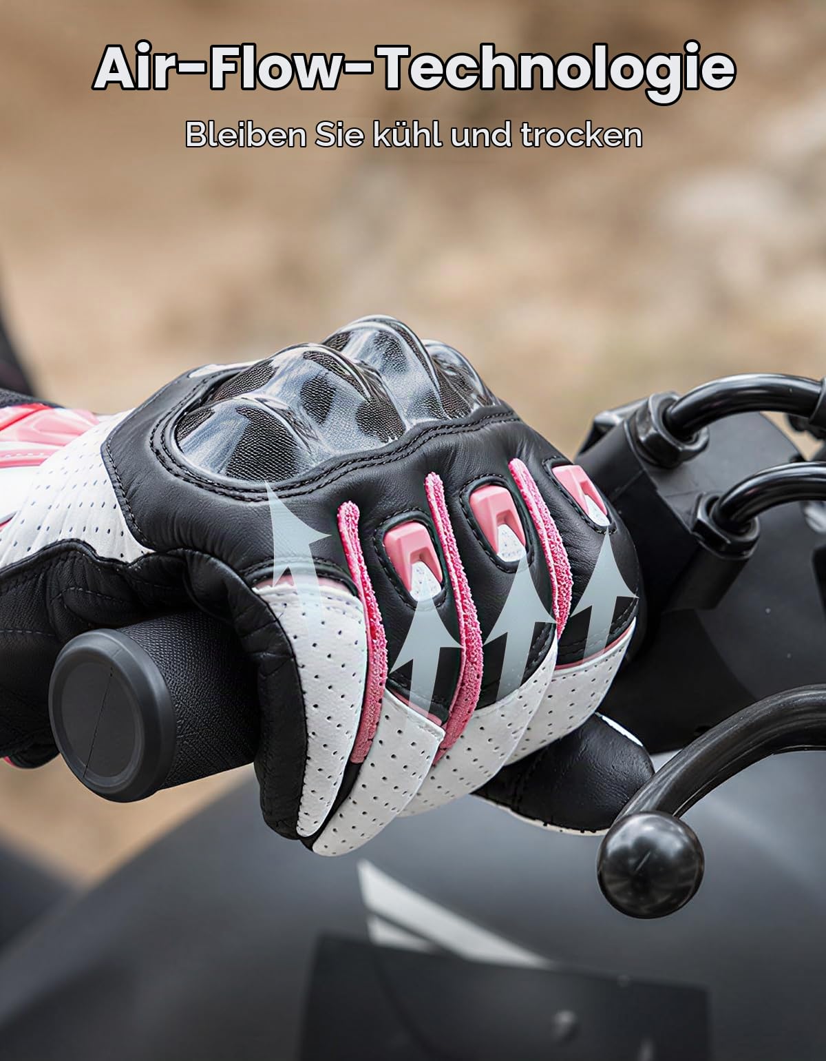 KEMIMOTO Motorrad Handschuhe Damen, Vollfinger Ziegenleder mit rutschfesten Pads, Touchscreen Motorradhandschuhe Leder, Winter Schutzhandschuhe, Motocross, Roller, Moped, Quad, Paitball, ATV