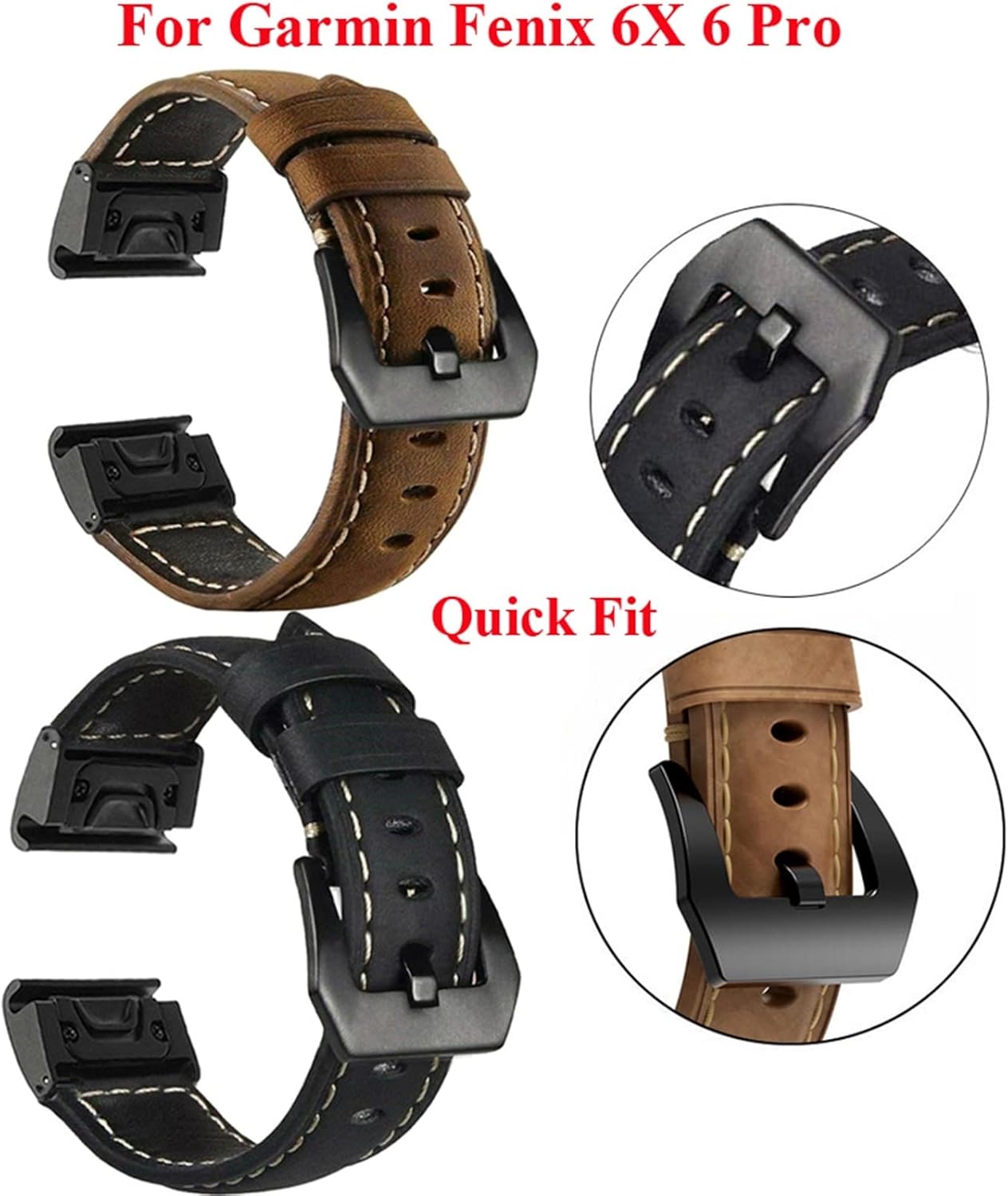 Quick Fit Watch Band Strap for Garmin Fenix 7X 7 7S 6X 5X 3 3HR Watch Easyfit Wristband (Color : Brown, Size : Fenix 7)