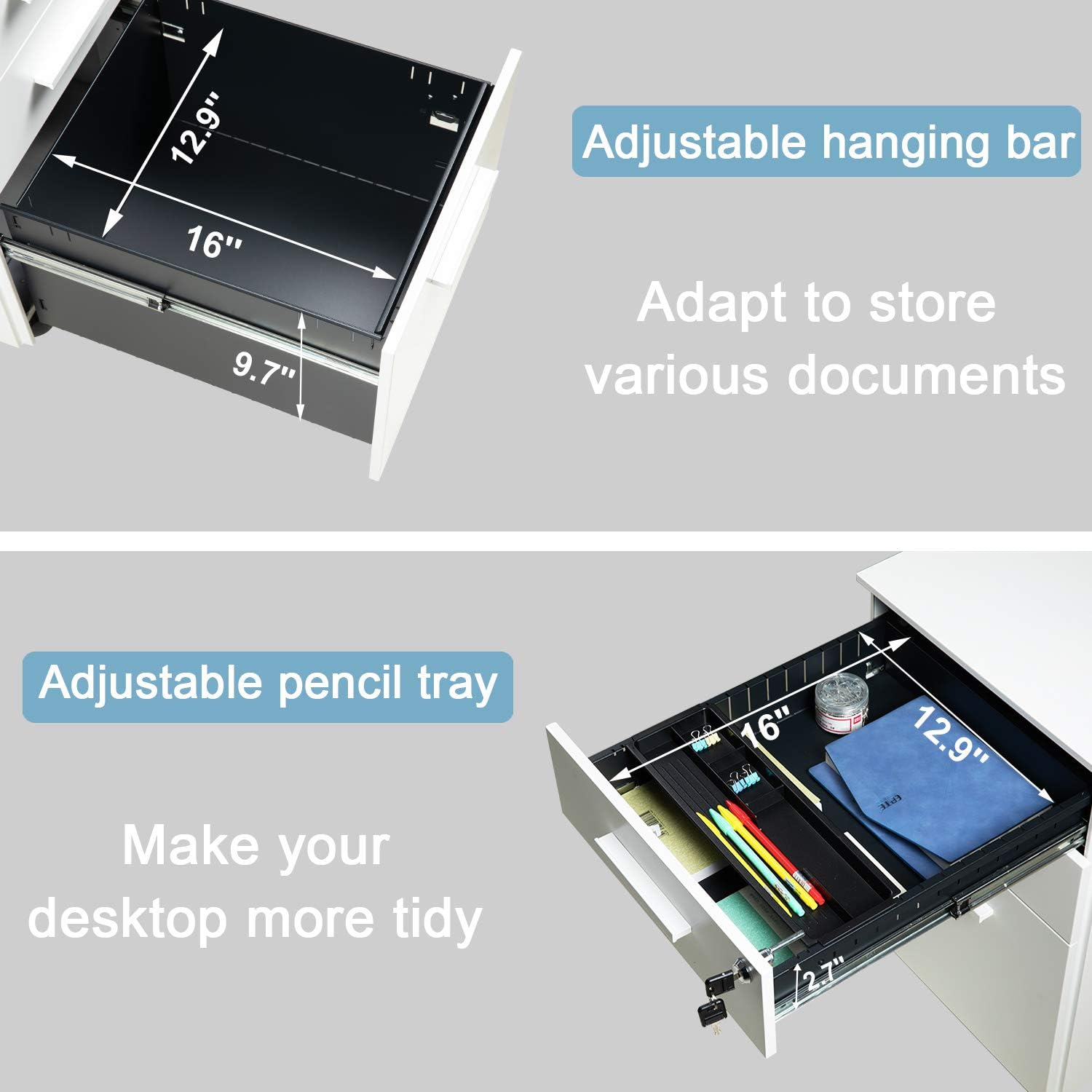 REYADE 3 Drawer Mobile File Cabinet, Metal Office Storage Cabinet with Lock and Handle, Under Desk Office Pedestal File Cabinet, Fully Assembled Except Wheels, Suitable for Legal/Letter/A4 File, White : Everything Else
