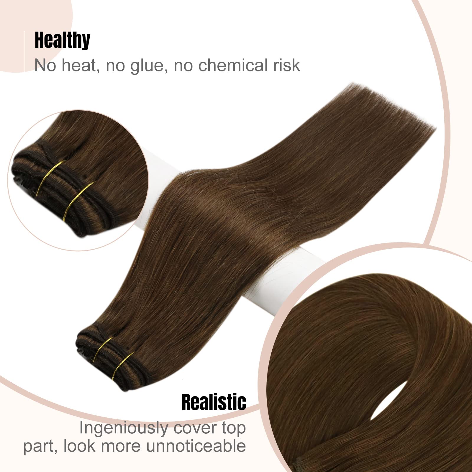 Fshine Extension Capelli Clip Castano Medio Extension Clip Capelli Umani Lisci Clip In Hair Extension Real Hair Brasiliani Extension Vere Clip 120g 40CM 7Pcs Extension Remy Clip #4