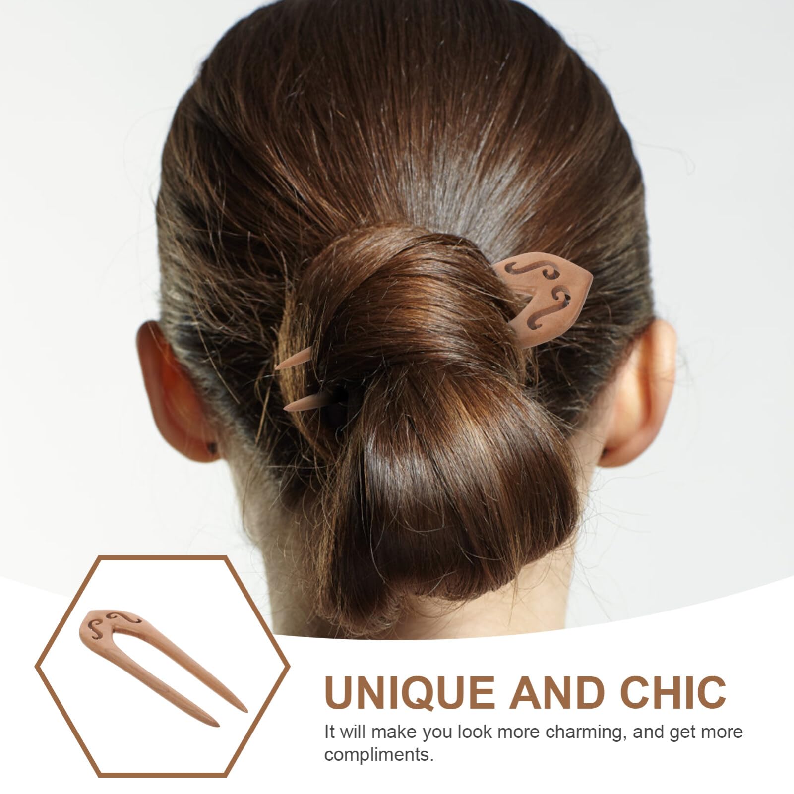 Wooden Double-Prong woman’s hair pin Amazon.com : 2PCS Wooden Hair Sticks French Twist Hair Pin  main image 3
