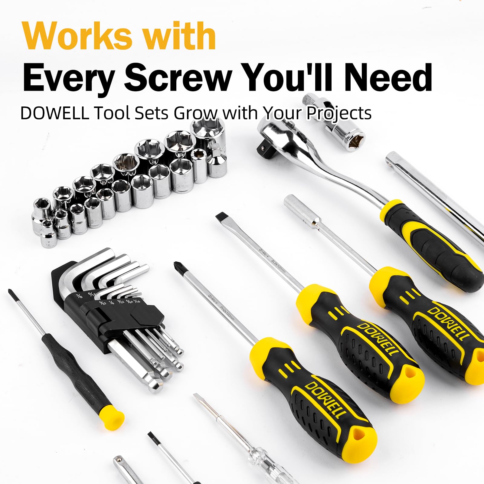 DOWELL Lot de 299 outils à main professionnels avec douilles, pinces, clés hexagonales, tournevis pour la maison, la réparation automobile, l'atelier et le bricolage d'urgence