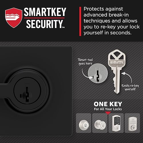 Miniatura 5 de Kwikset Casey - Manija de bloqueo de puerta de entrada, entrada exterior con llave segura, mango reversible, tecnología de seguridad SmartKey Re-Key