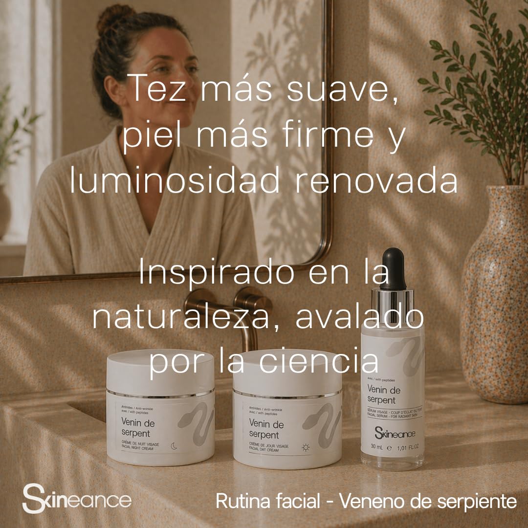 SKINEANCE - TRIO Syn-ake ULTRA - Activos anti-edad avanzados - Crema de día 50 ml - Crema de noche 50 ml - Serum facial 30 ml - Reduce arrugas de expresión, líneas finas, bolsas y ojeras