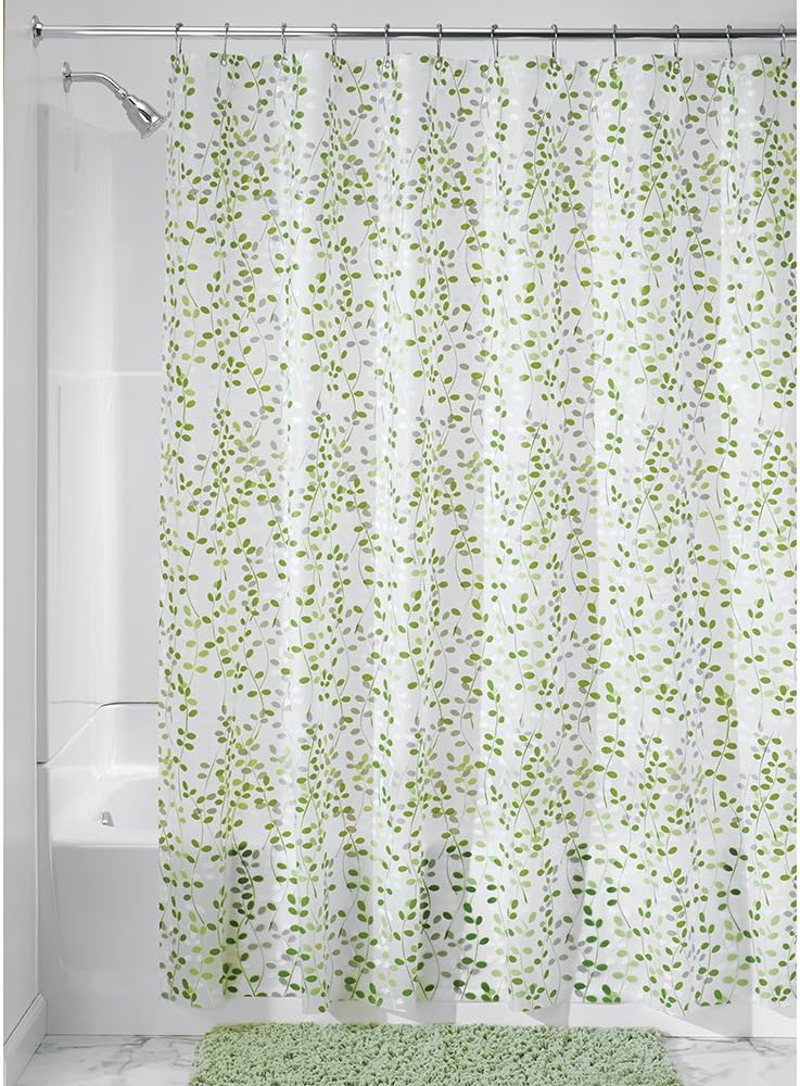 iDesign Vine Waterproof PEVA Bathroom Shower Curtain - 72" x 72", Green/White