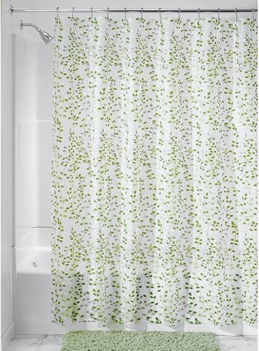 iDesign Vine - Cortina de ducha impermeable PEVA para baño 72 x 72 pulgadas verdeblanco