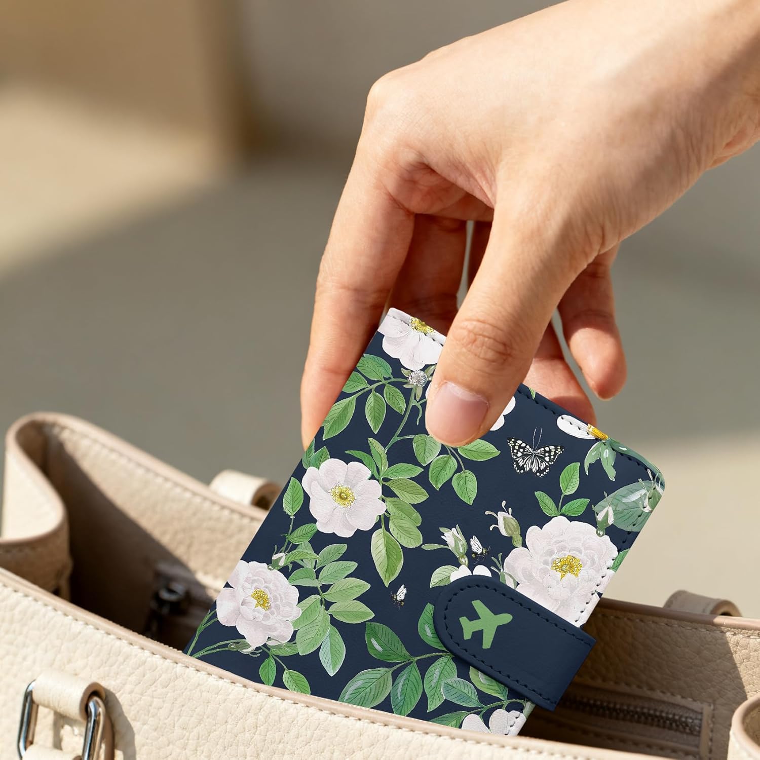 Passport Holder, Travel Wallet Cover with Pen Loop | Cute RFID Blocking Leather Case with Magnetic Closure for Travel Essentials-flower - Image 6