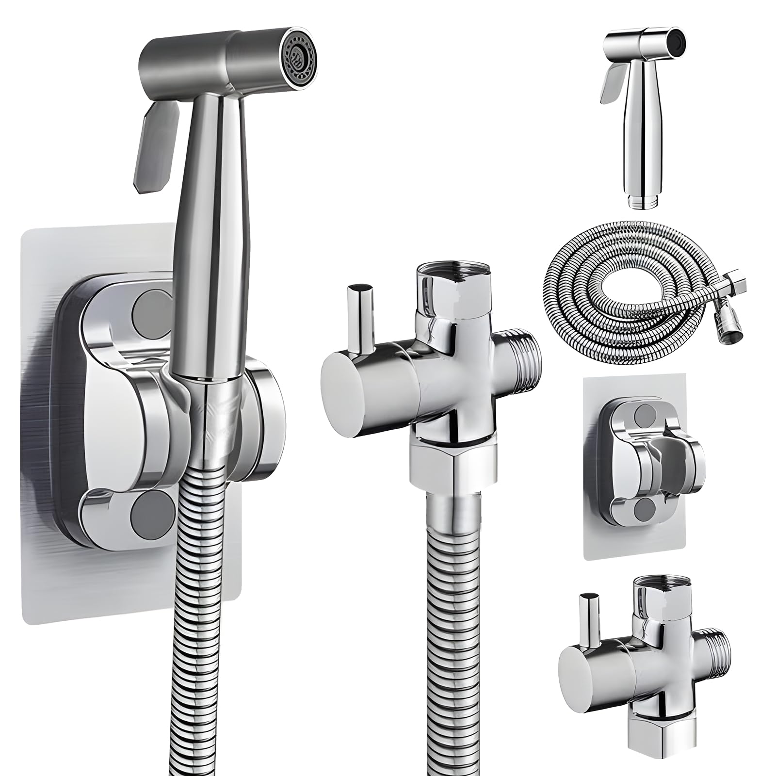 Toilettensprayer aus 304 Edelstahl, Druck Bidet Sprayer Set, einfache Montage ohne Bohren, mit 1,5 m Schlauch, ideal für die Toilettenreinigung