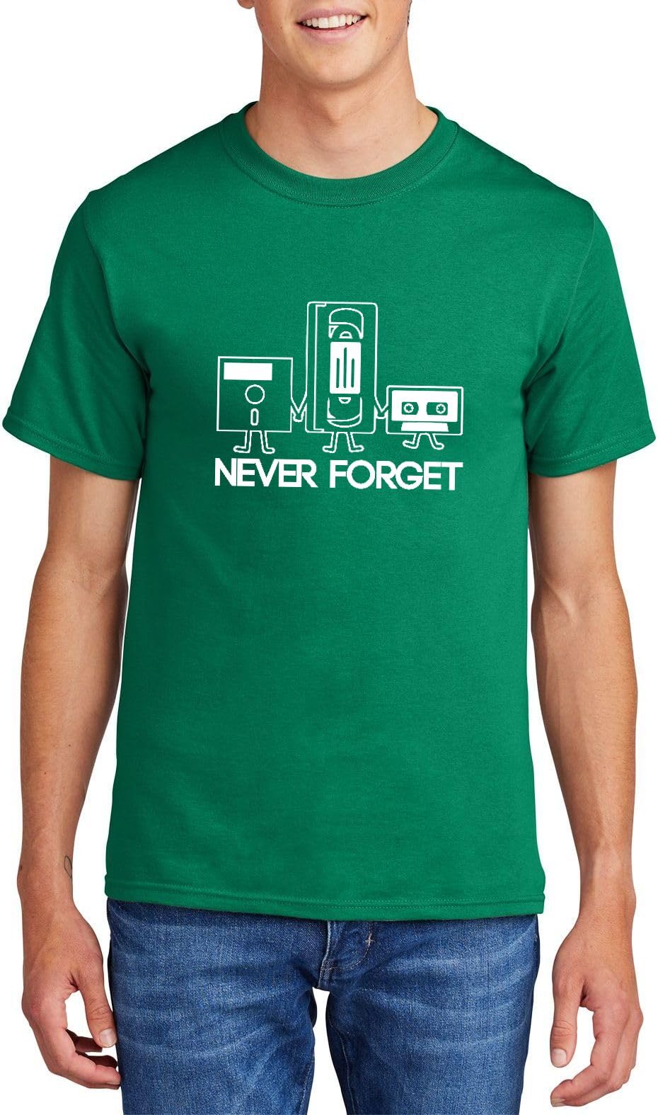 Men's Heavyweight Tee Never Forget Funny Shirt Floppy Disc VHS Cassette Tech Geek Tee Kelly Green XL