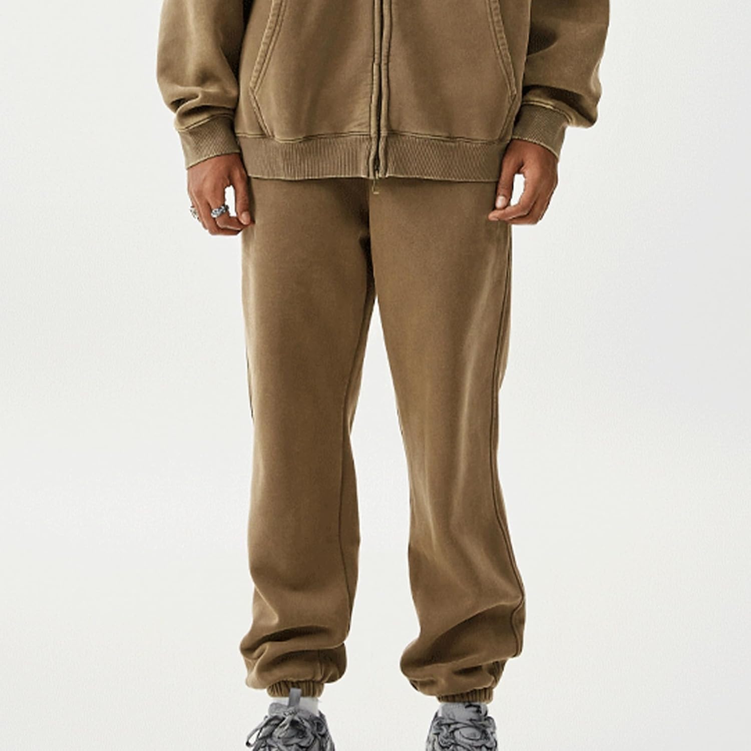 Men's Fleece Sweatpants Vintage Acid Wash Joggers Pants Casual Baggy Tapered Athletic Sweats with Pockets - Image 2