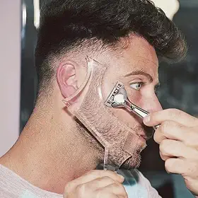 Pente masculino modelador de barba, modelo ajustável para costeletas definidas, bigode e barba (transparente)