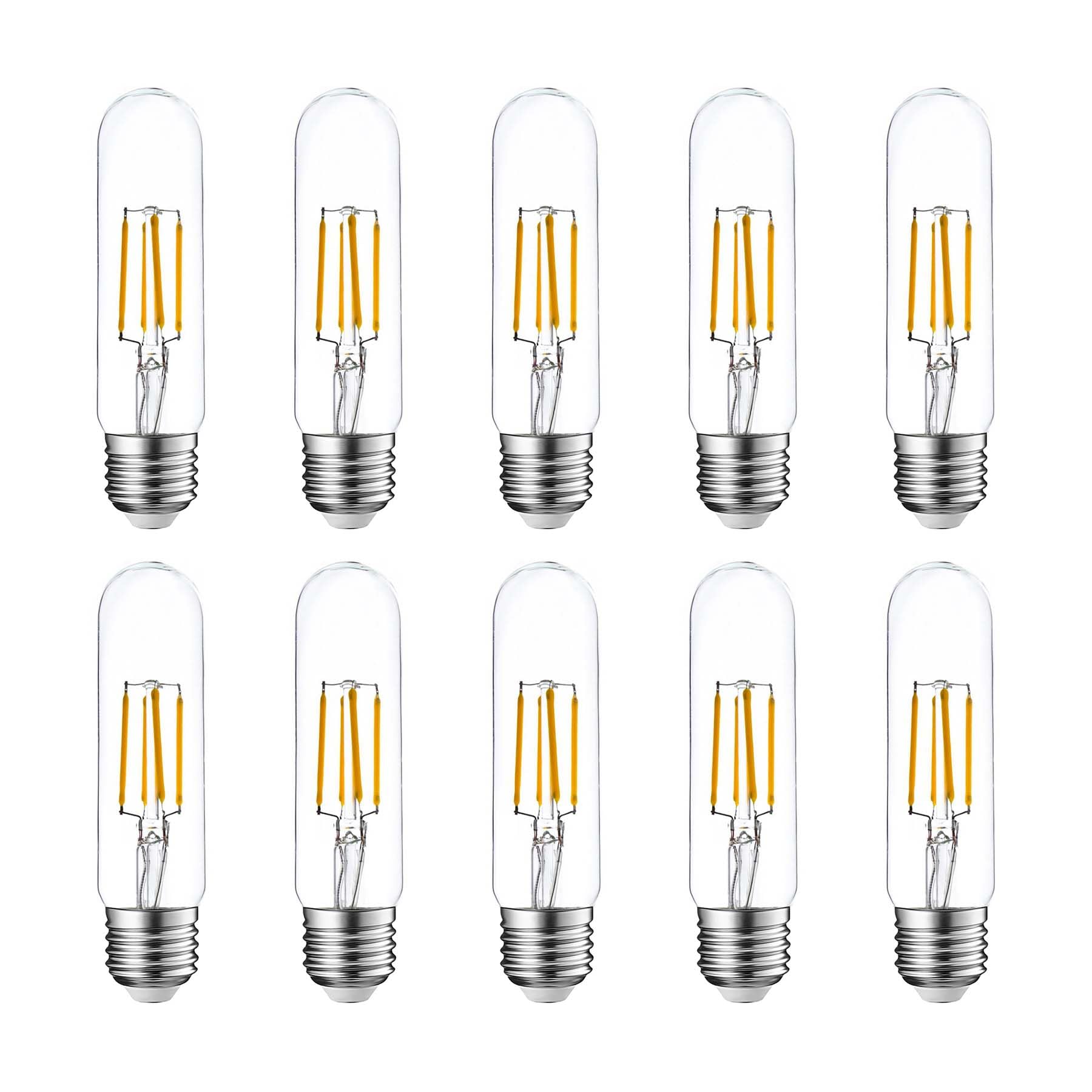 G.W.S® LED Filament Bulb, T30 E27 Edison Screw, LED Tubular Bulb, 4W Dimmable Warm White 2700K, Clear Glass, Pack of 10