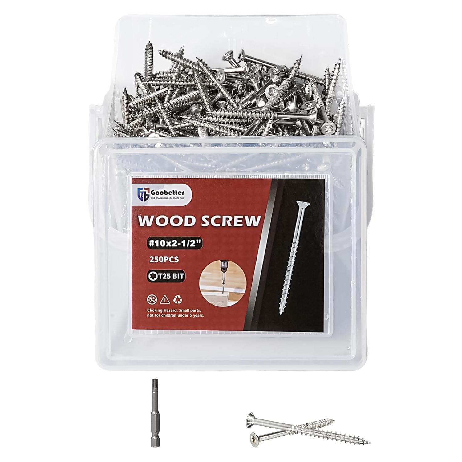 #10 x 2-1/2" Wood Screws, 250 Pcs Exterior Deck Screws, Torx Head Screws, 304 Stainless Steel Corrosion-Resistan for Fencing, Decks, Outdoor Projects, Includes T25 Torx Bit