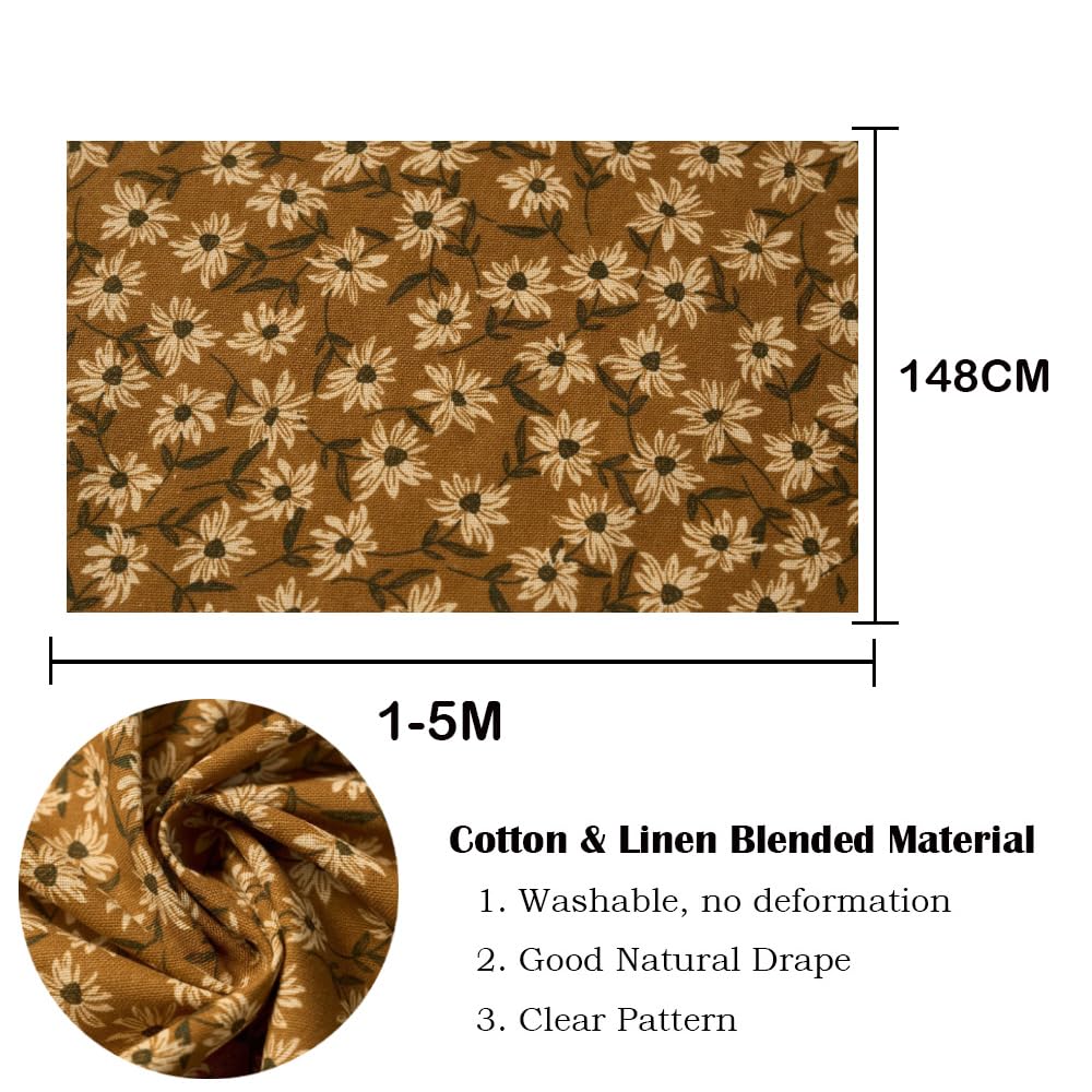 4M Leinenstoff Bedruckt Meterware 148CM Breit Stoff aus Baumwolle und Leinen Mit Blumenmuster Baumwollstoff zum Nähen Rustikale Dekostoff Vorhangstoff Bastelstoffe für Rock Tischtuch Sofa DIY