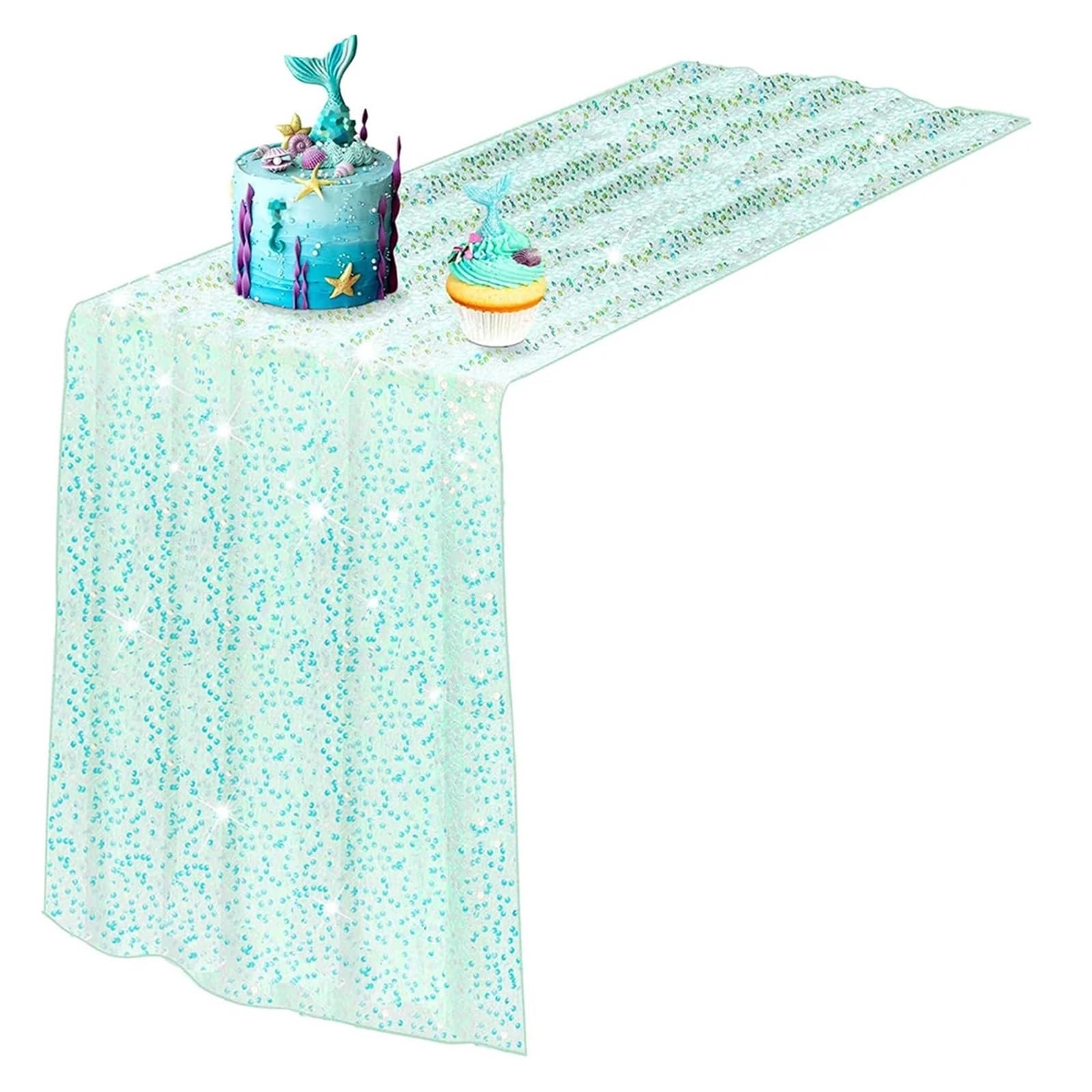 Enmrfvkz Grün Glitter Gauze Table Runner, Glitter Gauze Sequin Table Runner Multicolor 30X183/275Cm 3Pcs