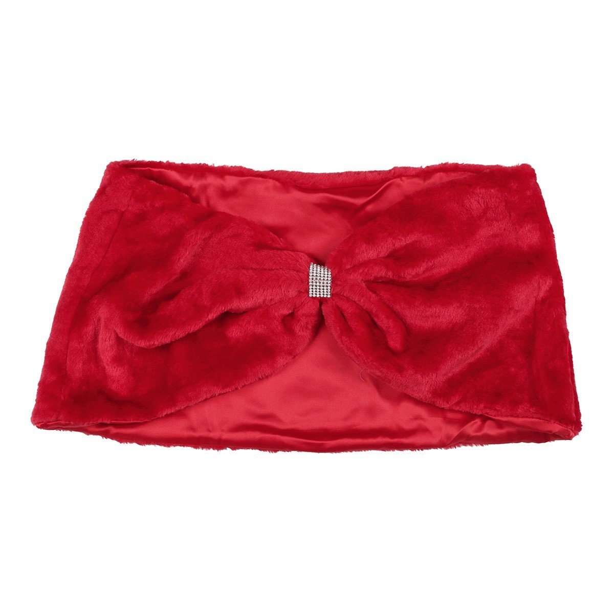 TiaoBug Women Faux Fur Shawl Stole Wrap Shoulder Cape Shrug Bolero with Satin Ties Red B Type One Size