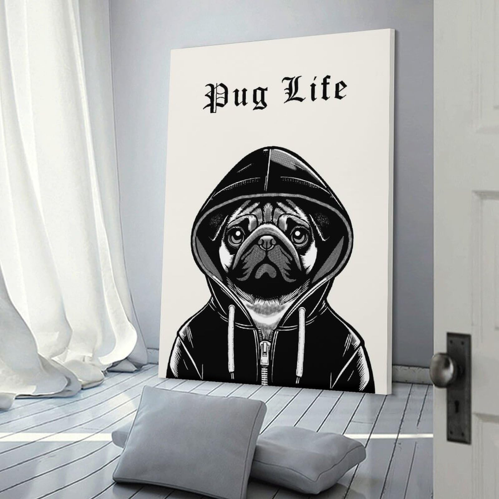 Junmoney Pug Life Canvas Wall Picture 16x24inch(40x60cm), for Study, Office Or Focused Interiors, Home Office Artwork with Decorative Appeal