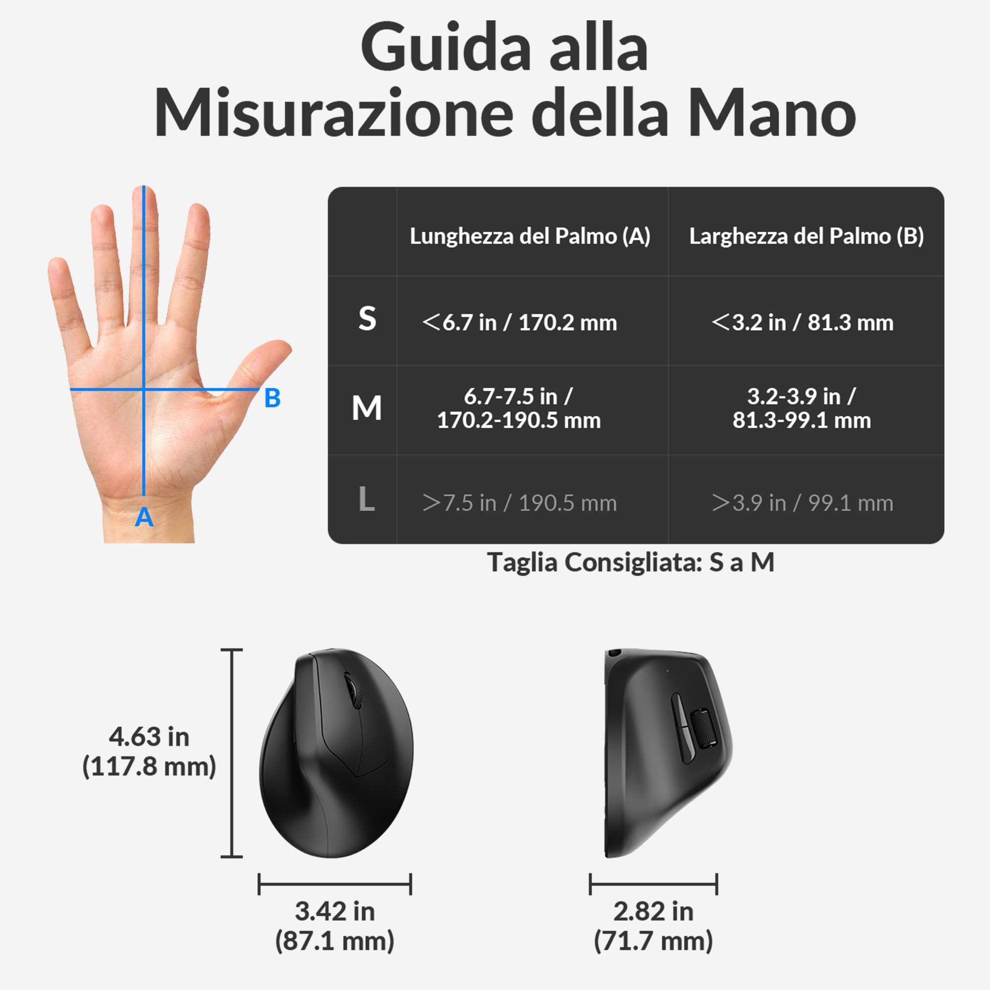 Keychron M5 8K Mouse Ergonomico Verticale, 30 000 DPI, 750 IPS PixArt 3950, 2,4 GHz/Bluetooth 5.3, Batteria da 600 mAh, Programmabili, Mouse da Gioco Wireless 8000Hz per Windows, macOS e iPadOS - Nero