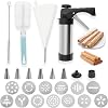 Churro Maker Kit, Stainless Steel Churro Maker with Piping Bag 9P Nozzle 13 Flower Pieces 2 Brushes, Multifunctional Cookie Press Machine for Home Basking
