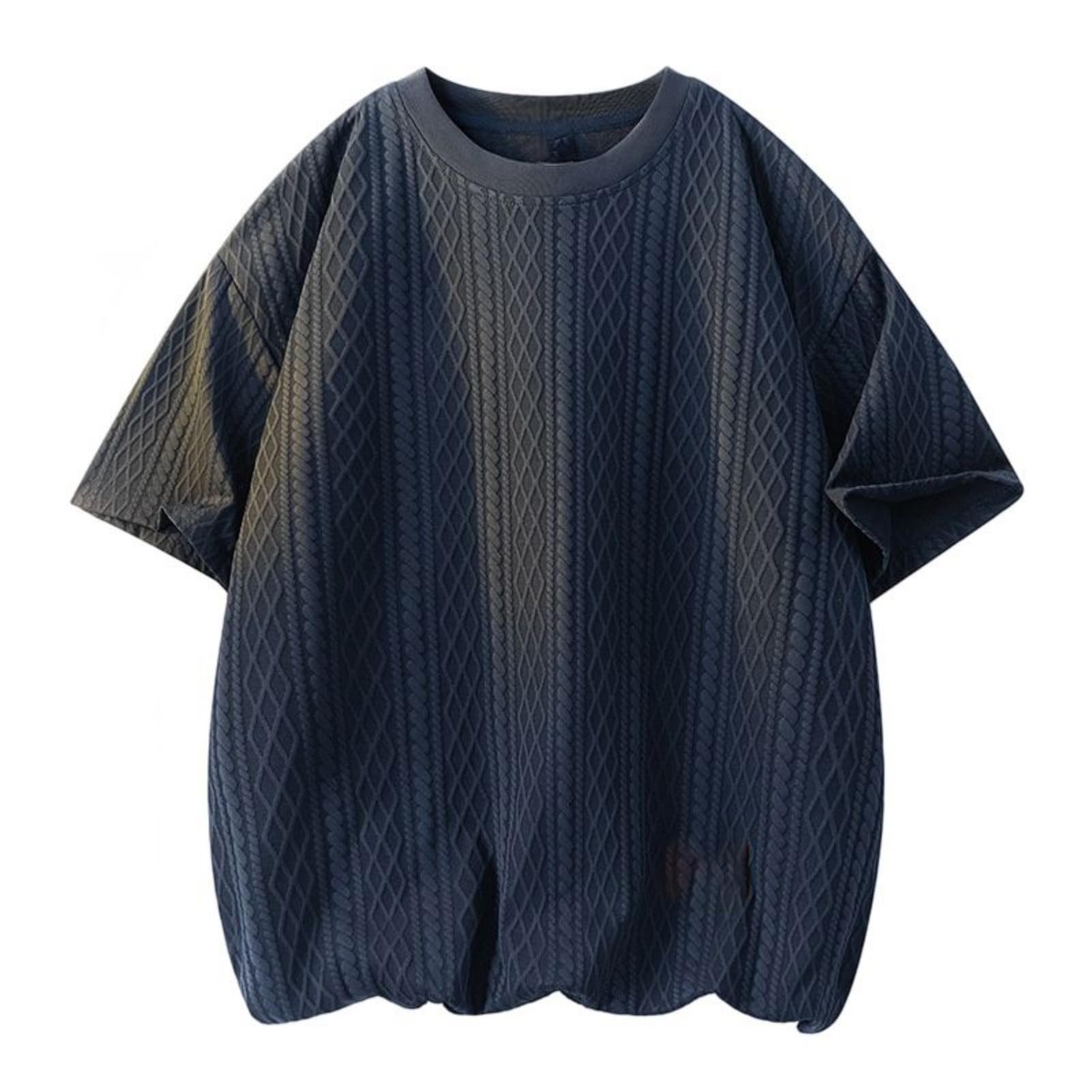 Maglietta da uomo a maniche corte in jacquard con colletto rialzato, vestibilità ampia, per allenamento, corsa, abbigliamento all'aperto