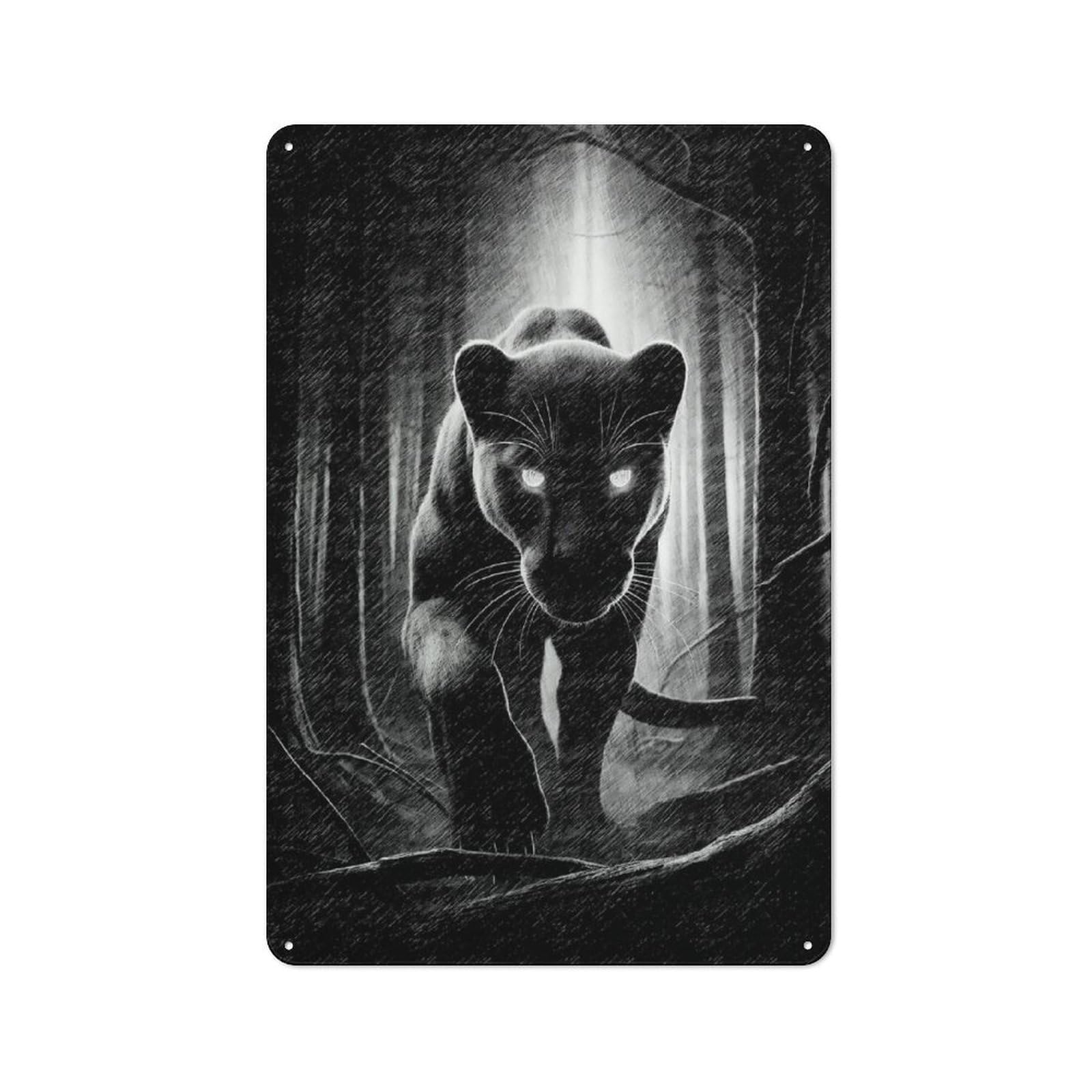 Junmoney Style-23 Metal Plaque 30X20cm With Black Panther Drawing For Hallway Wall, Rustic Decor, A Metal Wall Feature For Hallways And Entrance Areas