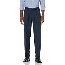 Amazon Essentials Pantaloni da Abito con Pinces con Vita Espandibile in Vita e Vestibilità Classica Uomo, Blu Marino, 42W ,  32L