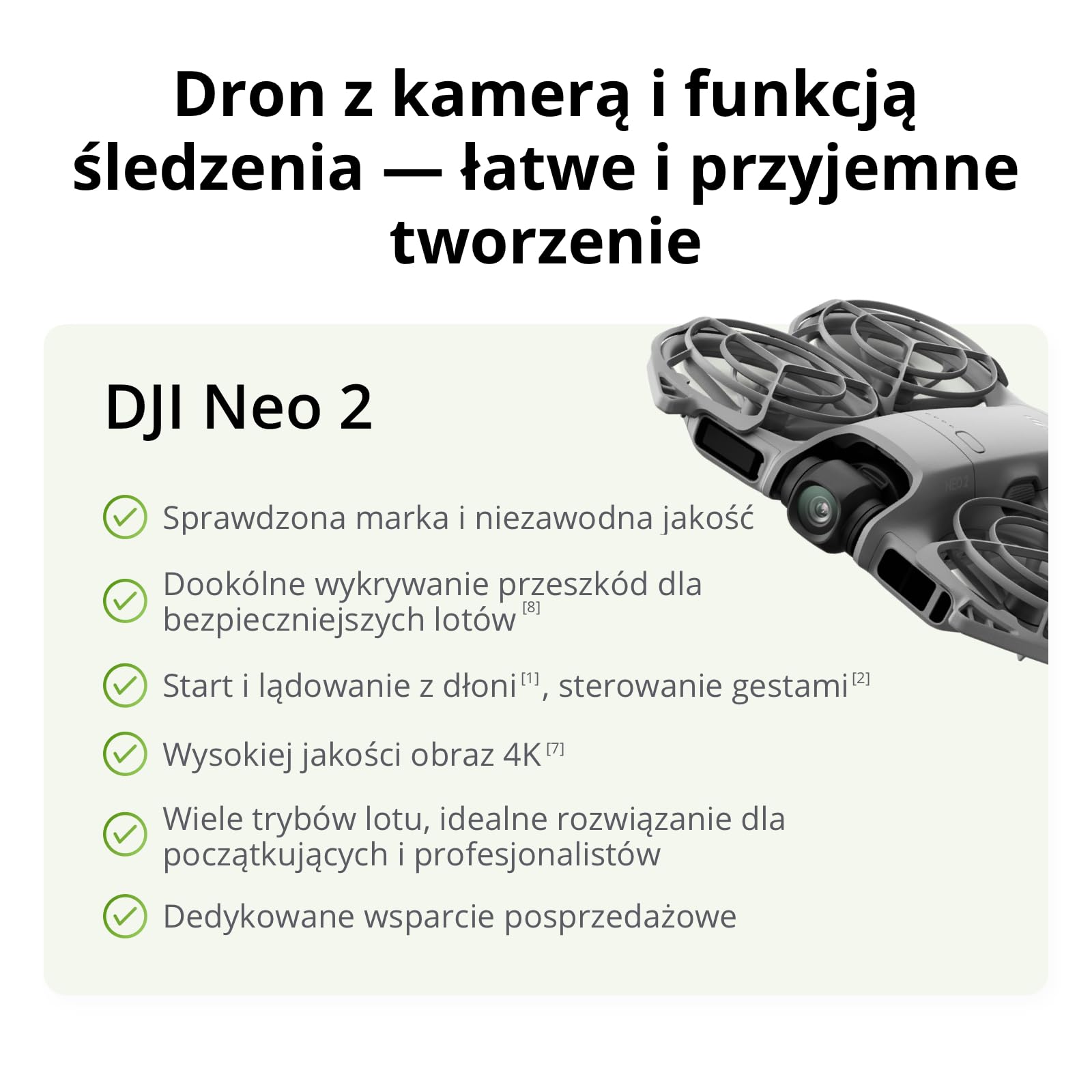 DJI Neo 2 (tylko dron), lekki dron z kamerą, start z dłoni i lądowanie na dłoni, sterowanie za pomocą gestów, ActiveTrack, dookólne wykrywanie przeszkód, dron 4K dla początkujących